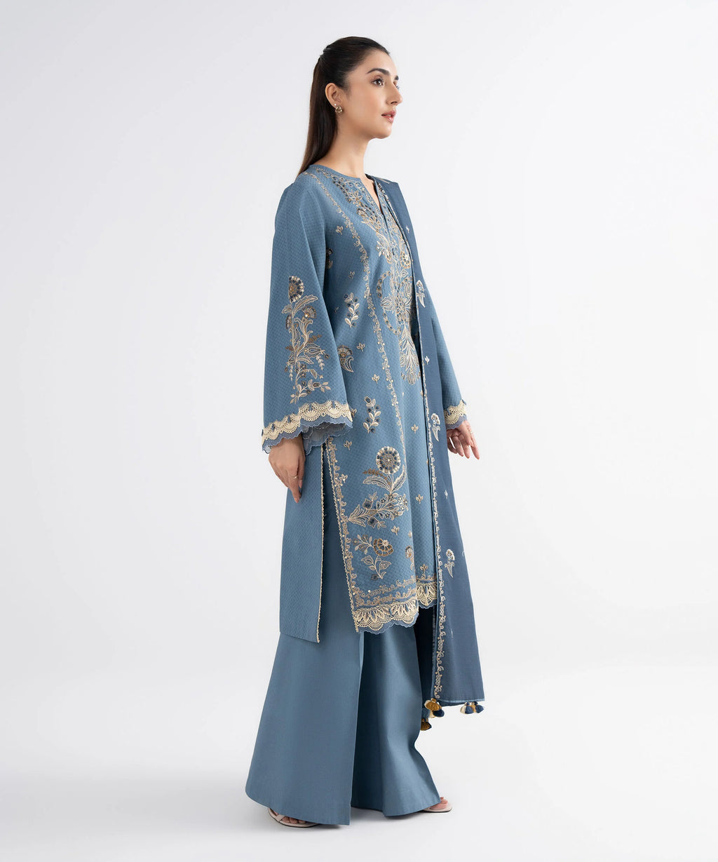 3 Piece - Embroidered Dobby Suit