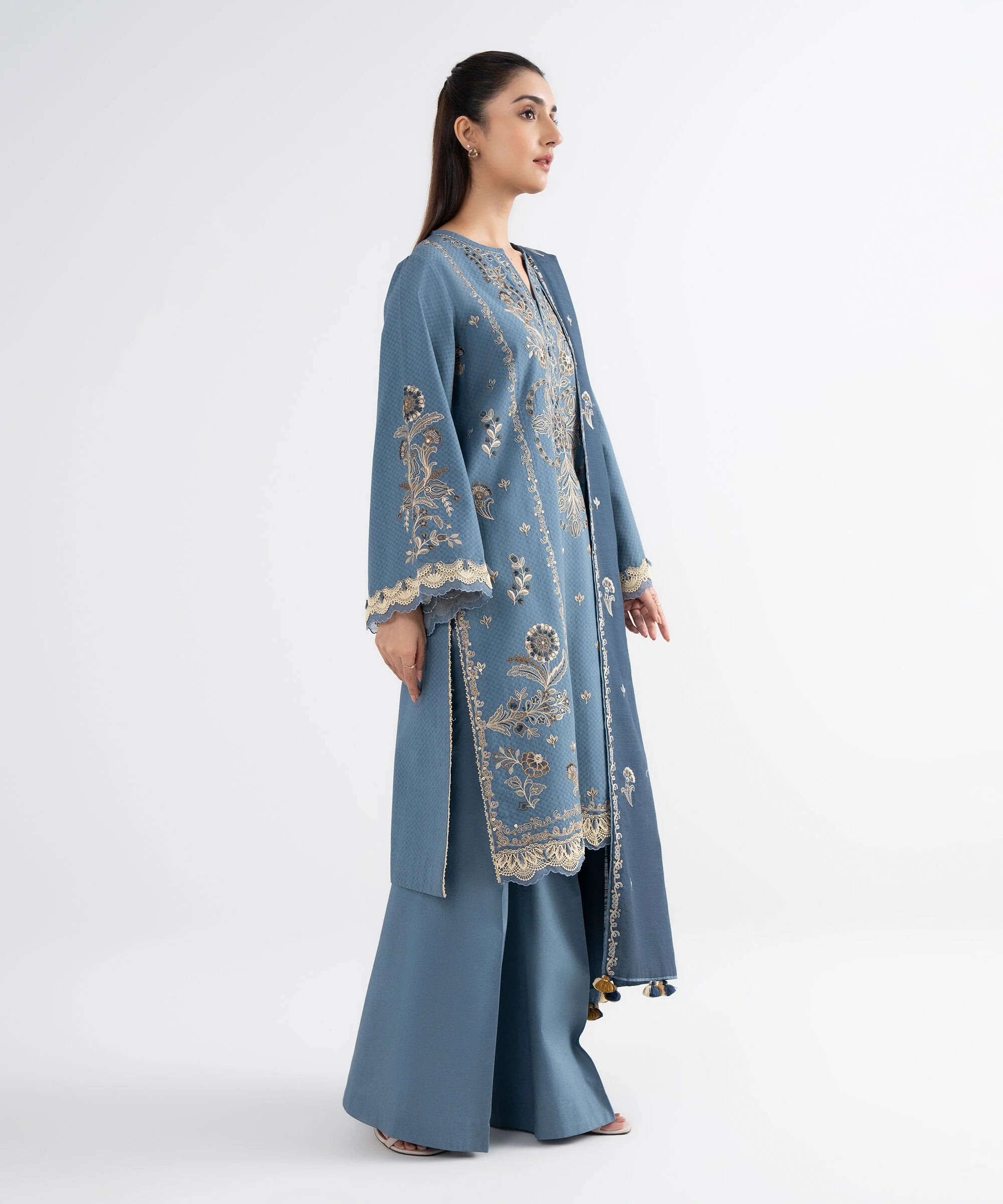 3 Piece - Embroidered Dobby Suit