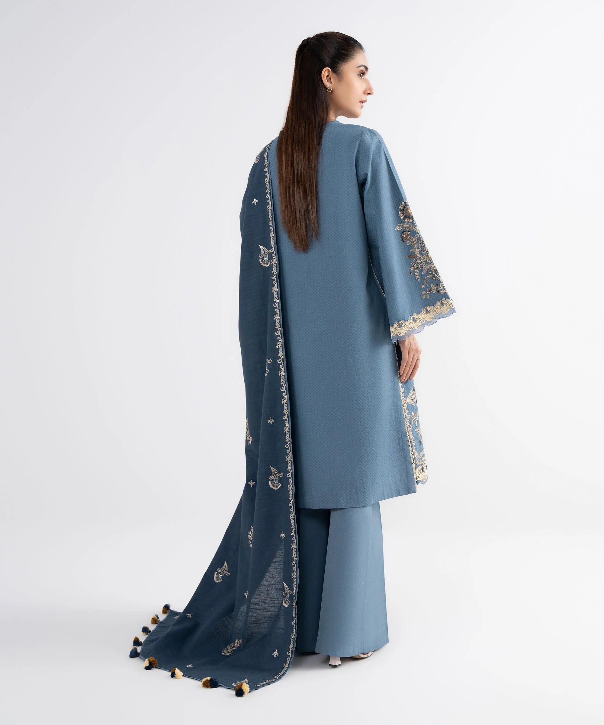 3 Piece - Embroidered Dobby Suit