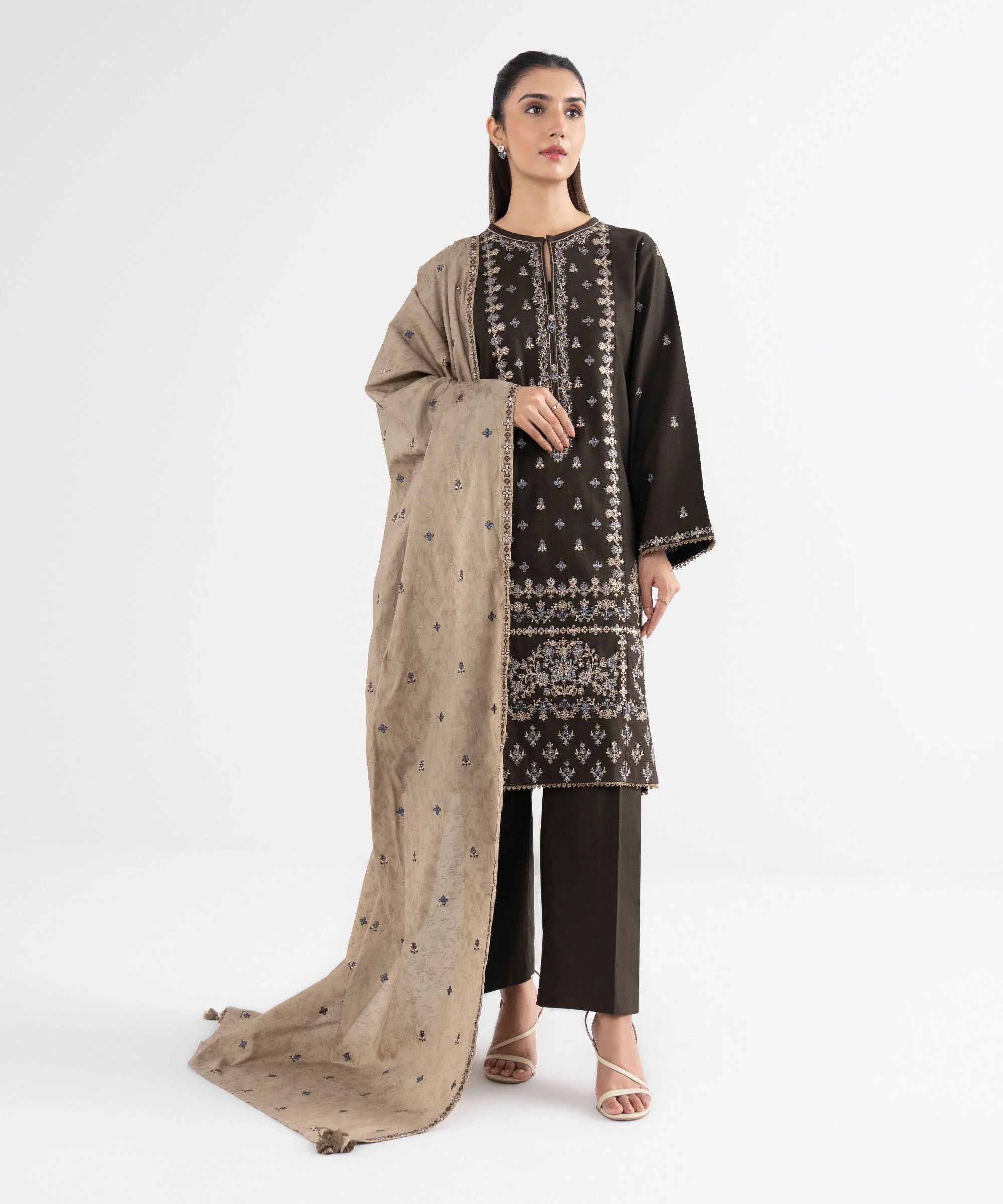 3 Piece - Embroidered Crosshatch Suit
