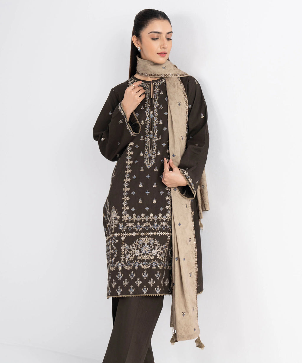 3 Piece - Embroidered Crosshatch Suit