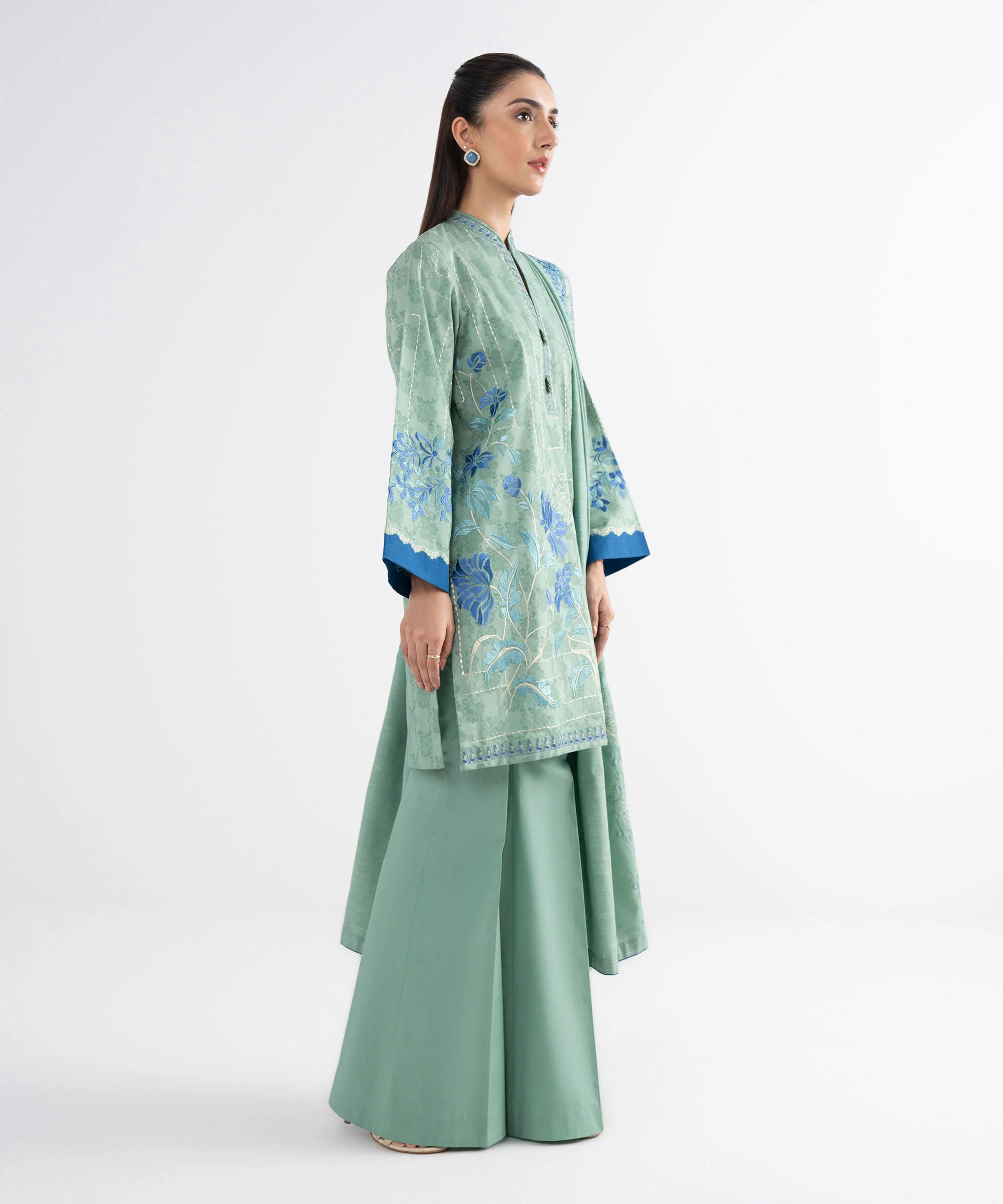 3 Piece - Embroidered Cotton Jacquard Suit