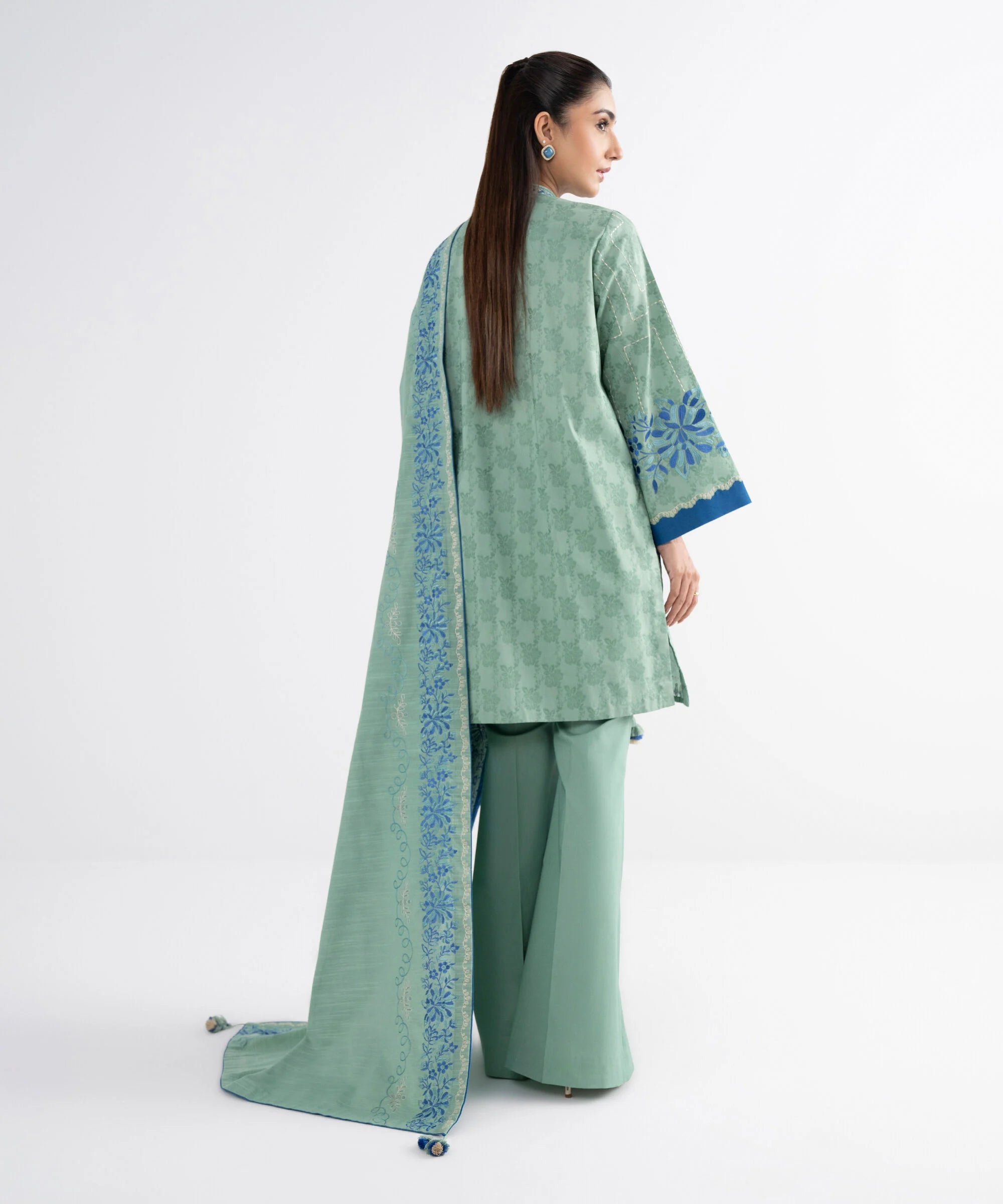 3 Piece - Embroidered Cotton Jacquard Suit