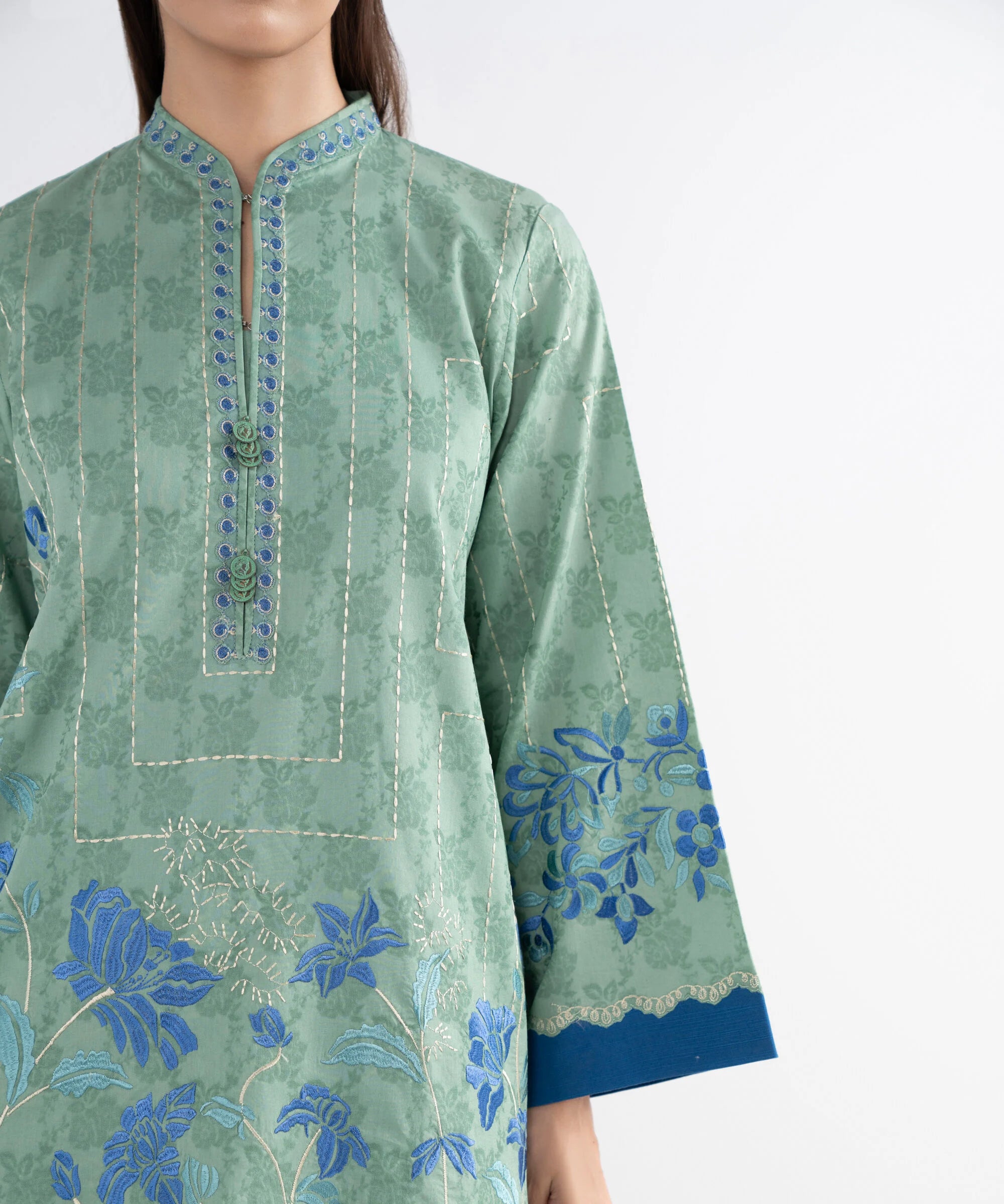 3 Piece - Embroidered Cotton Jacquard Suit