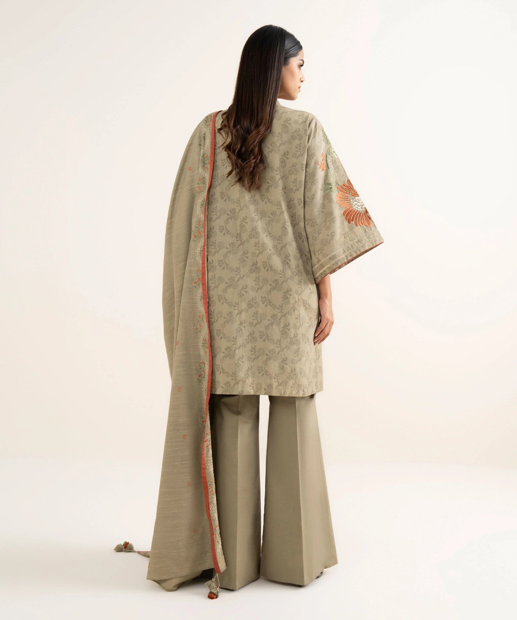 3 Piece - Embroidered Cotton Jacquard Suit