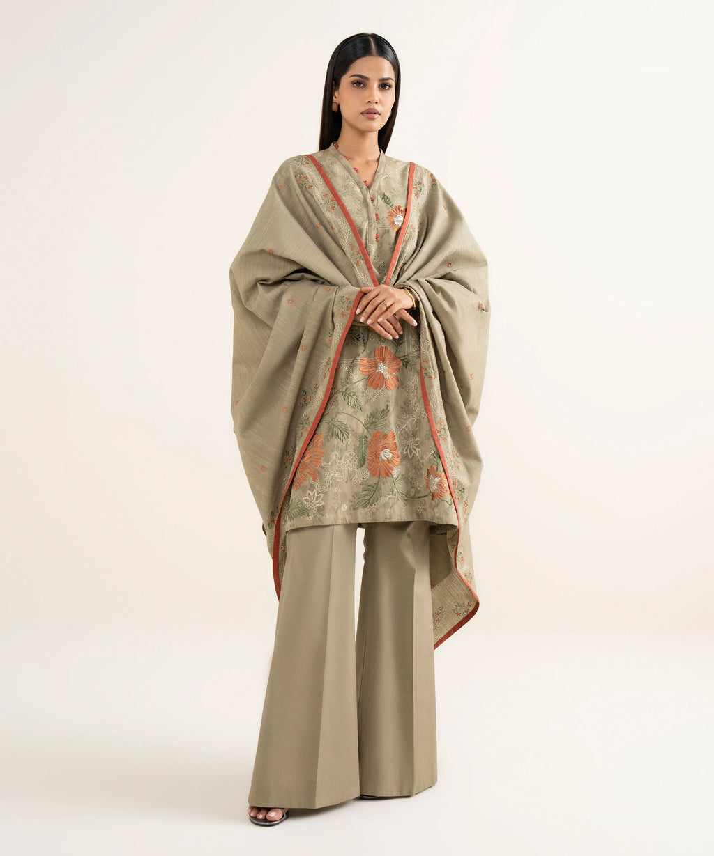 3 Piece - Embroidered Cotton Jacquard Suit