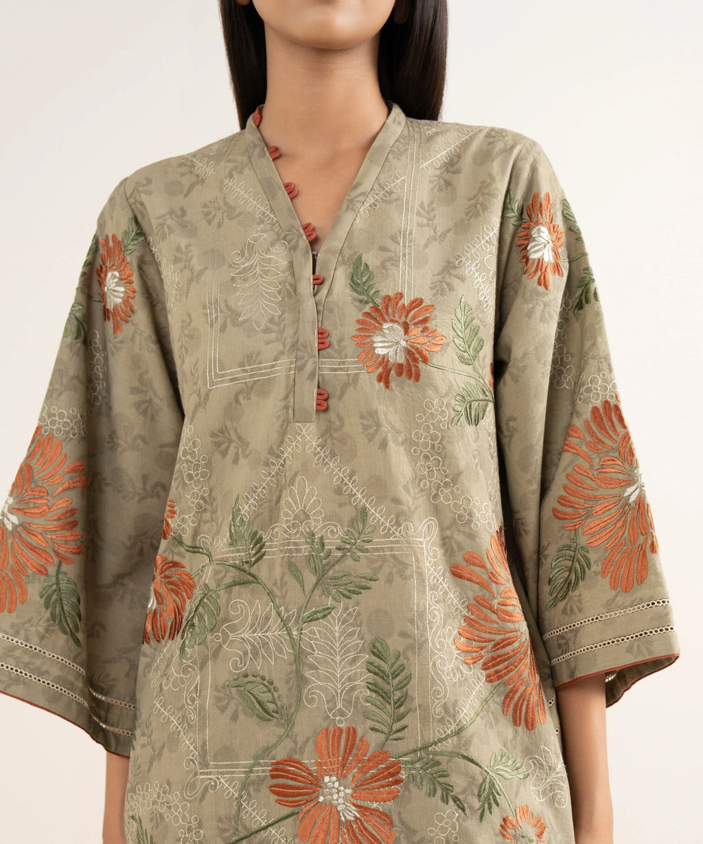 3 Piece - Embroidered Cotton Jacquard Suit