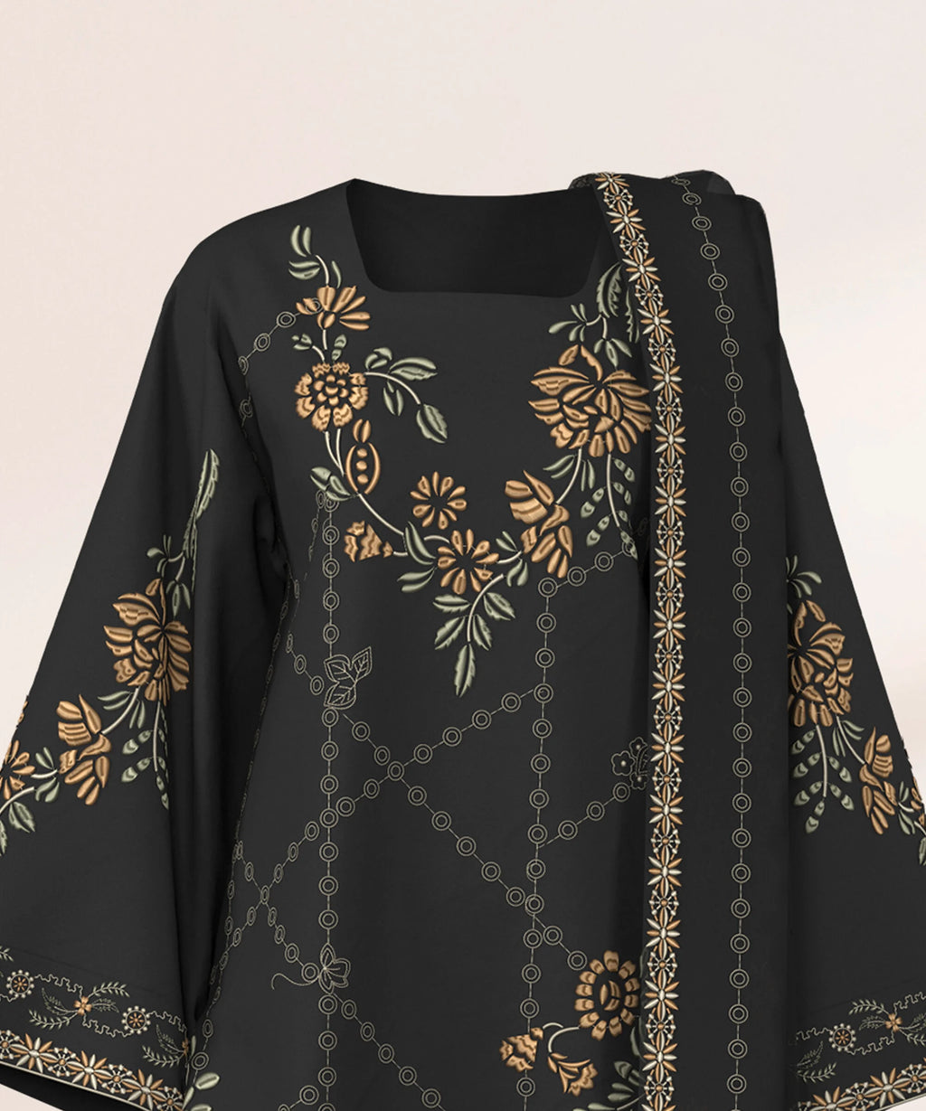 3 Piece - Embroidered Cotton Jacquard Suit