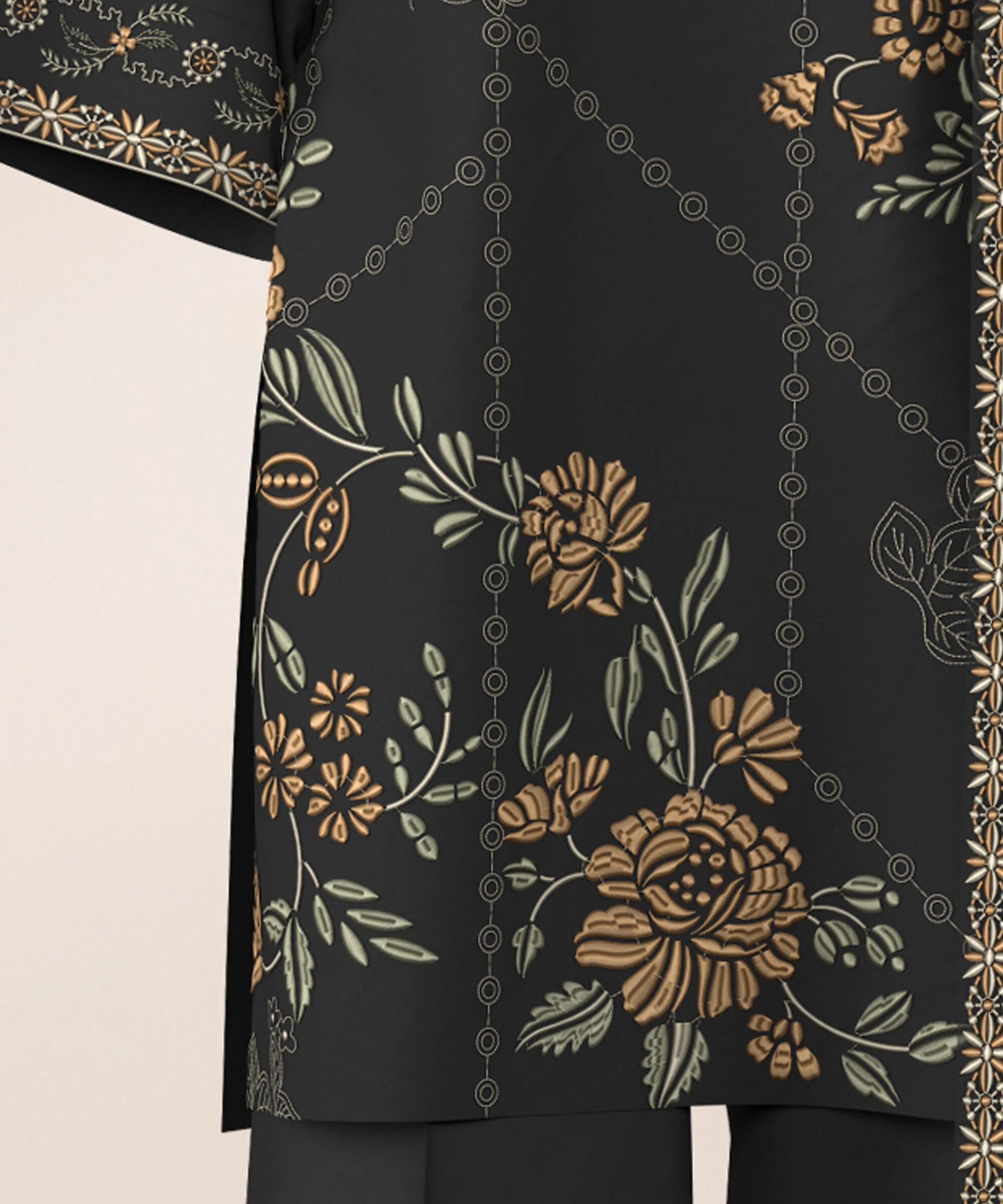 3 Piece - Embroidered Cotton Jacquard Suit