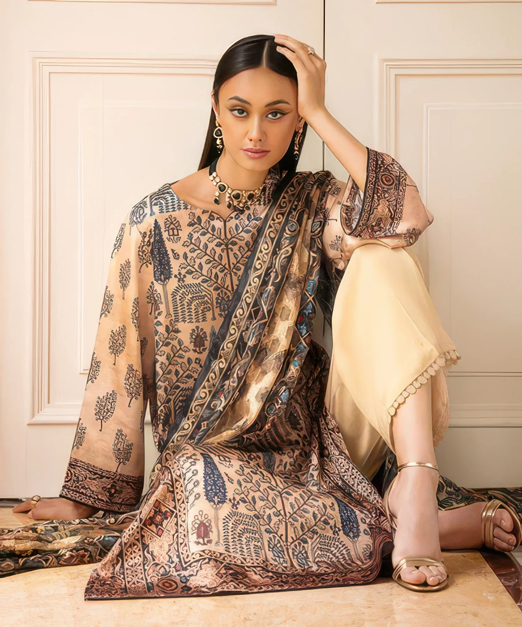 3 Piece - Printed Silk Suit