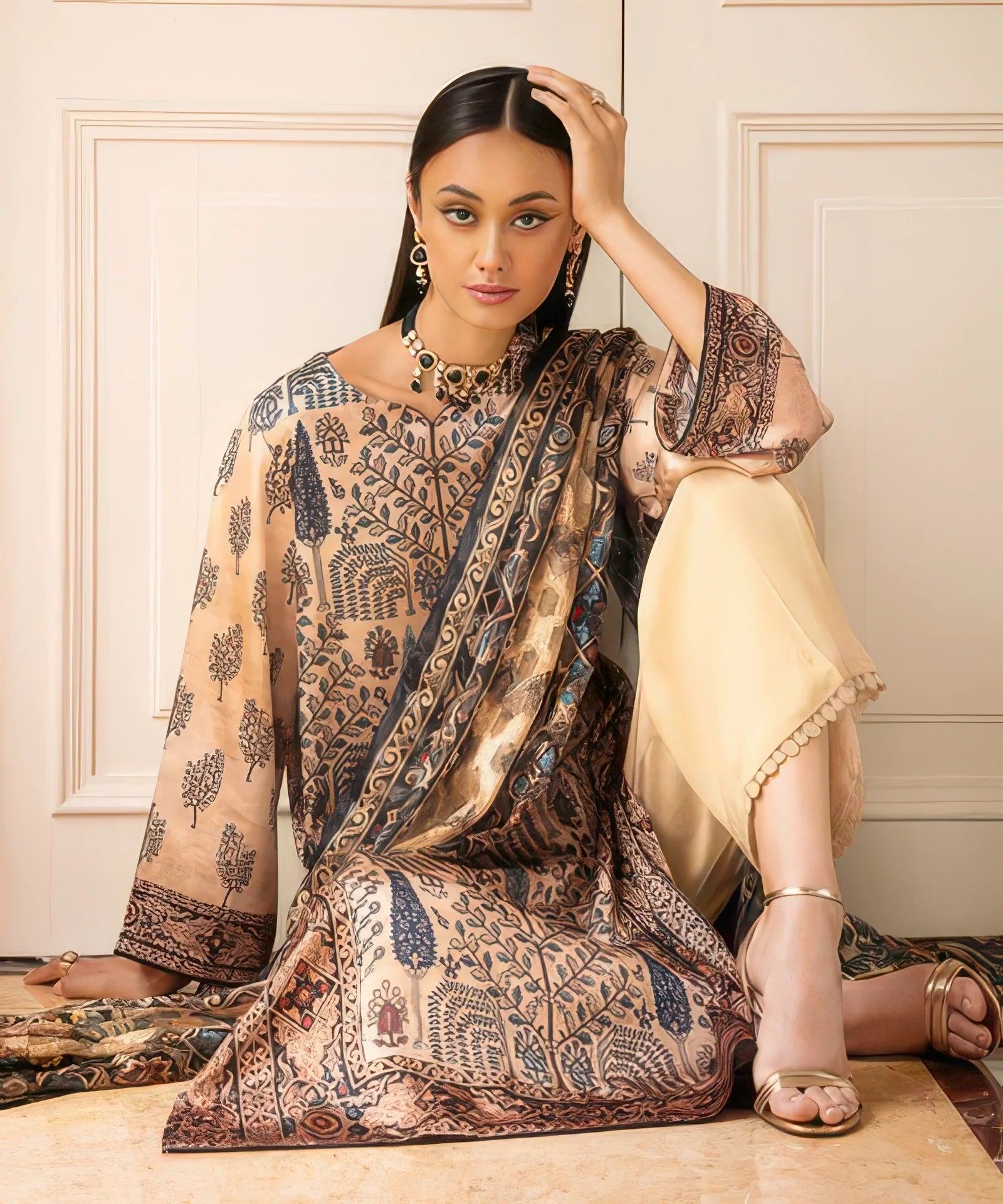 3 Piece - Printed Silk Suit