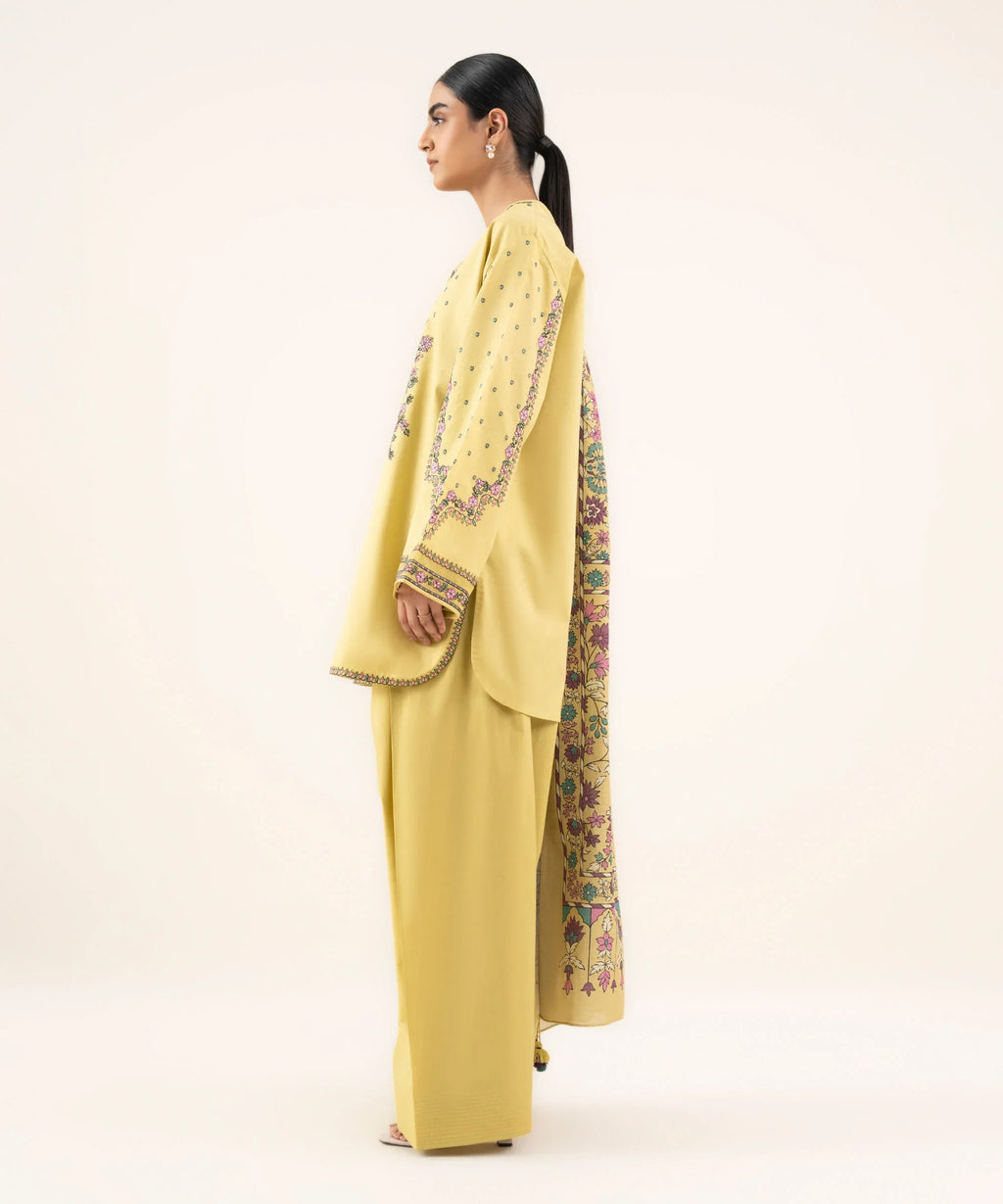 2 Piece - Embroidered Cotton Suit