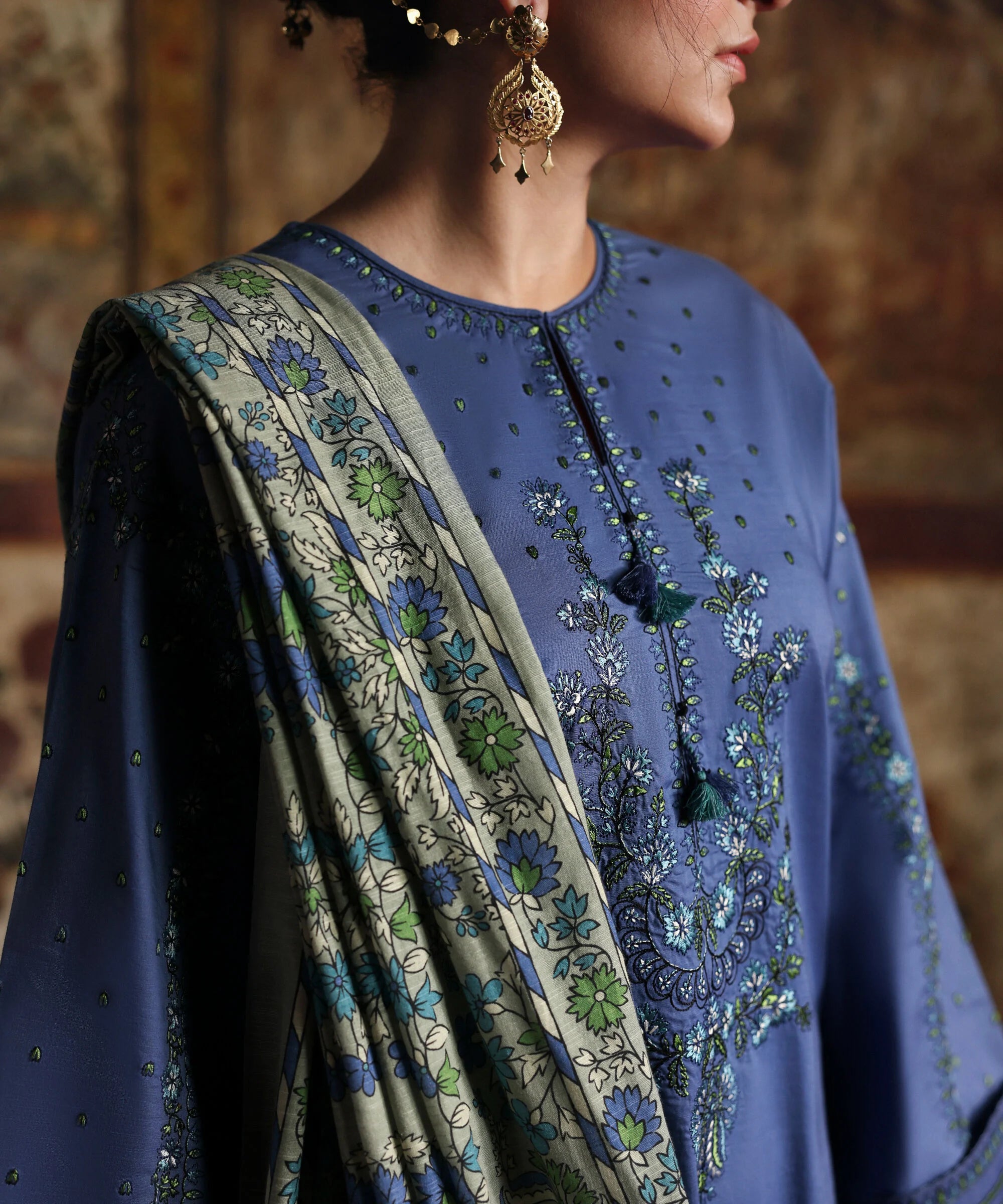 2 Piece - Embroidered Cotton Suit