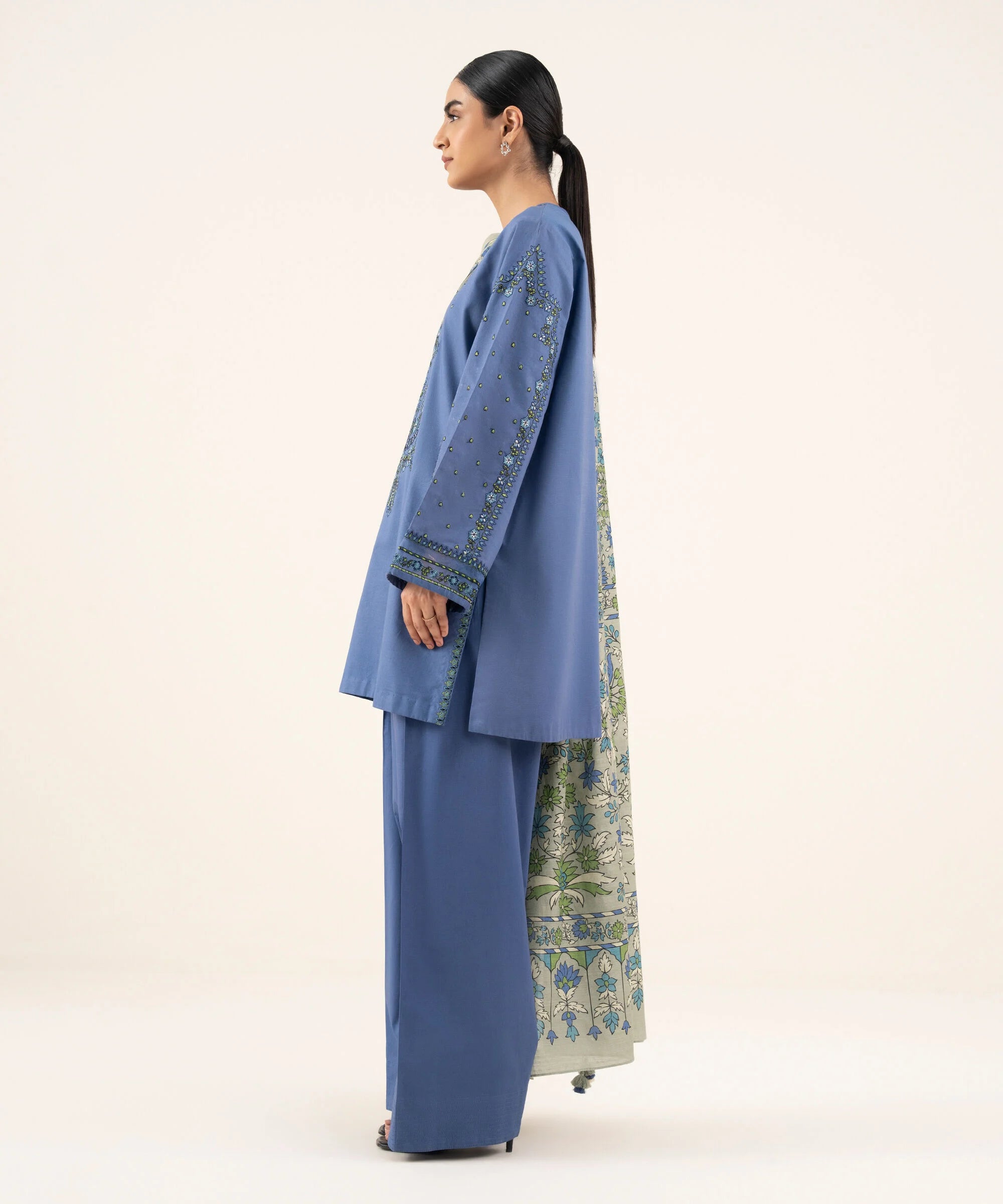 2 Piece - Embroidered Cotton Suit