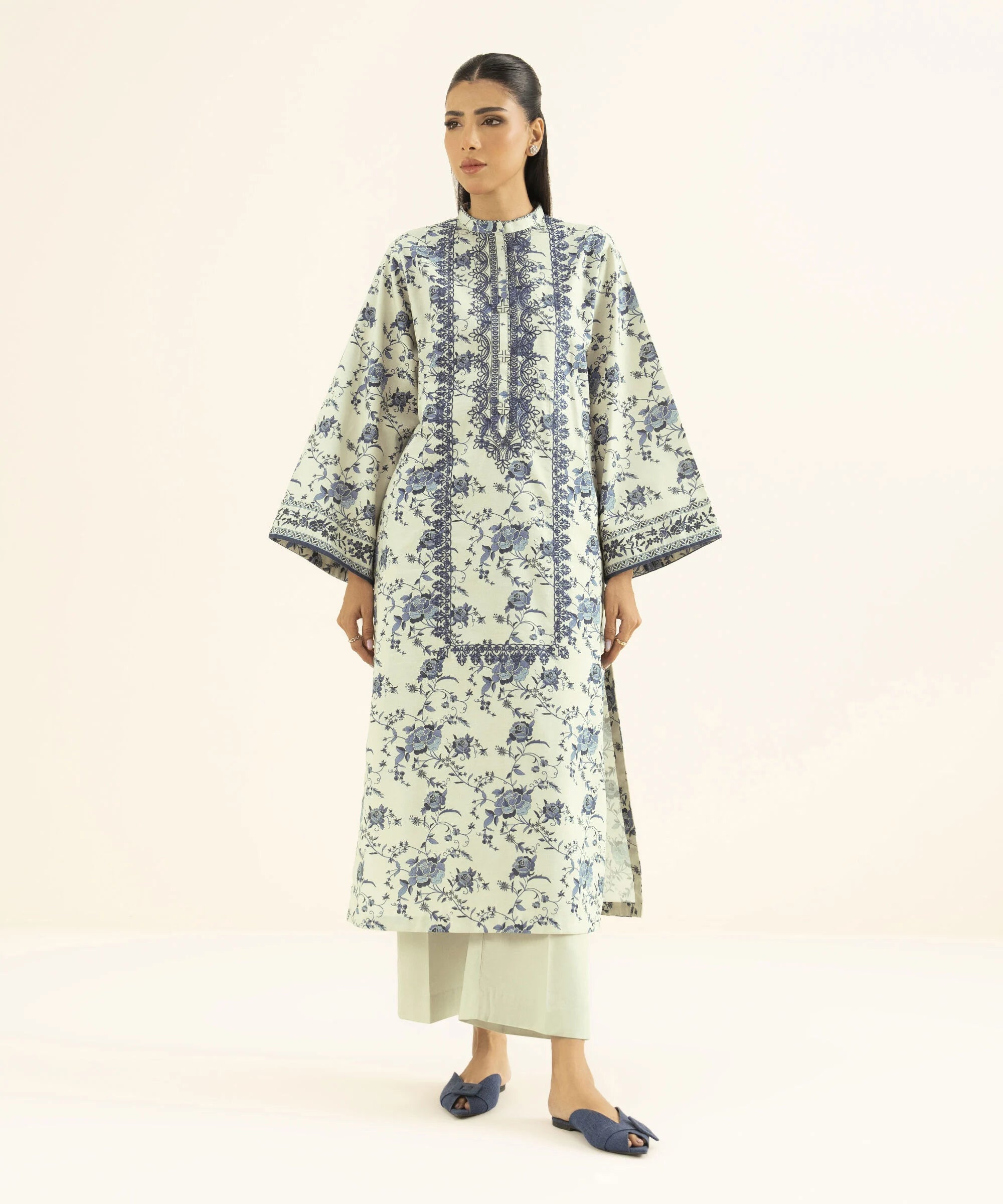 2 Piece - Embroidered Cotton Suit
