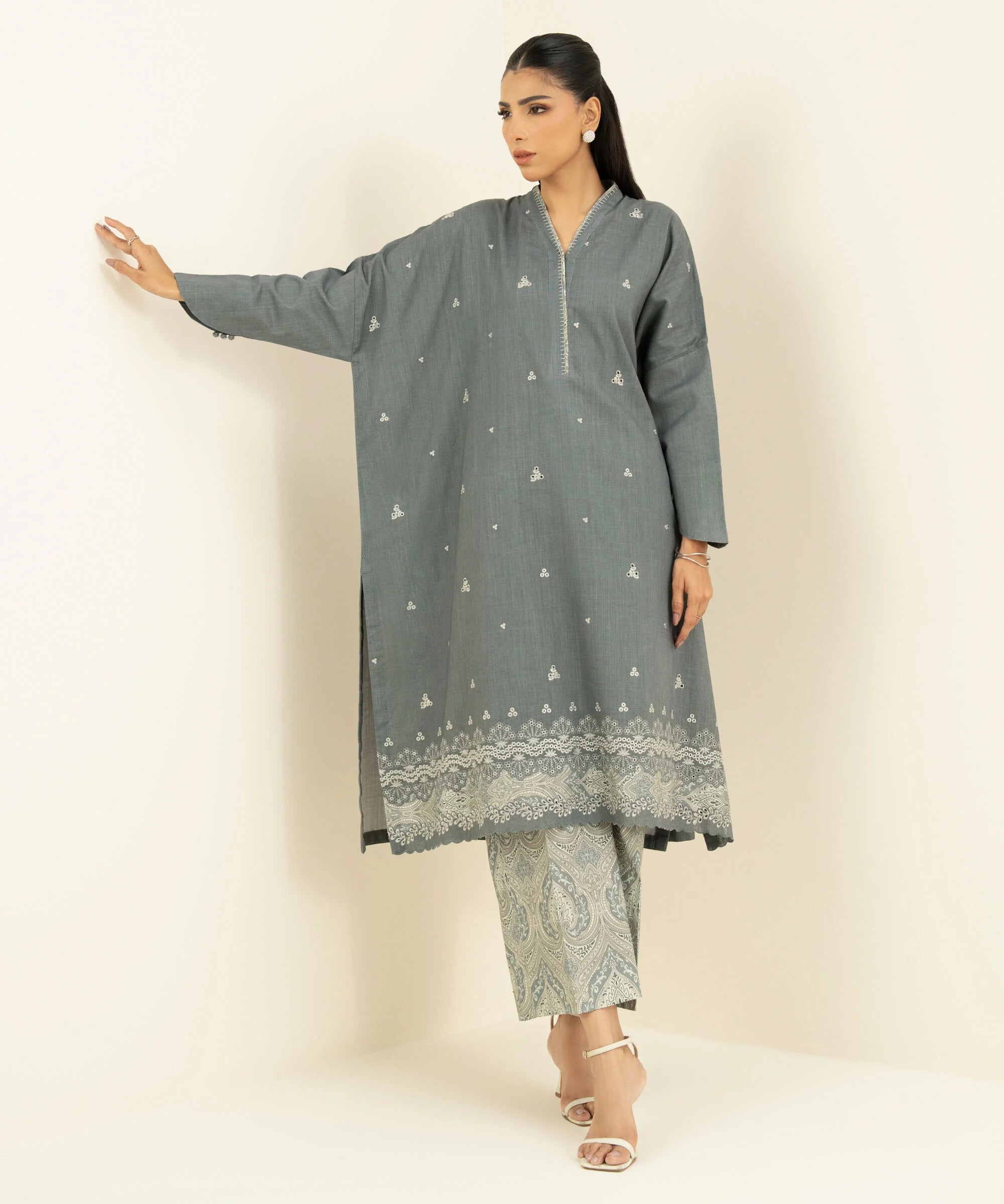 2 Piece - Embroidered Crosshatch Suit