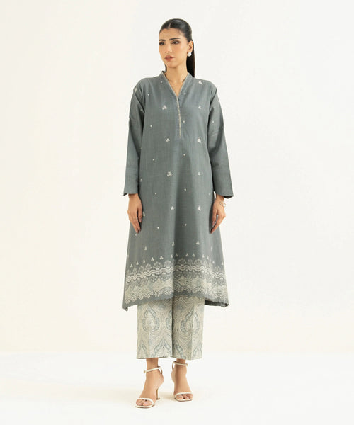 2 Piece - Embroidered Crosshatch Suit
