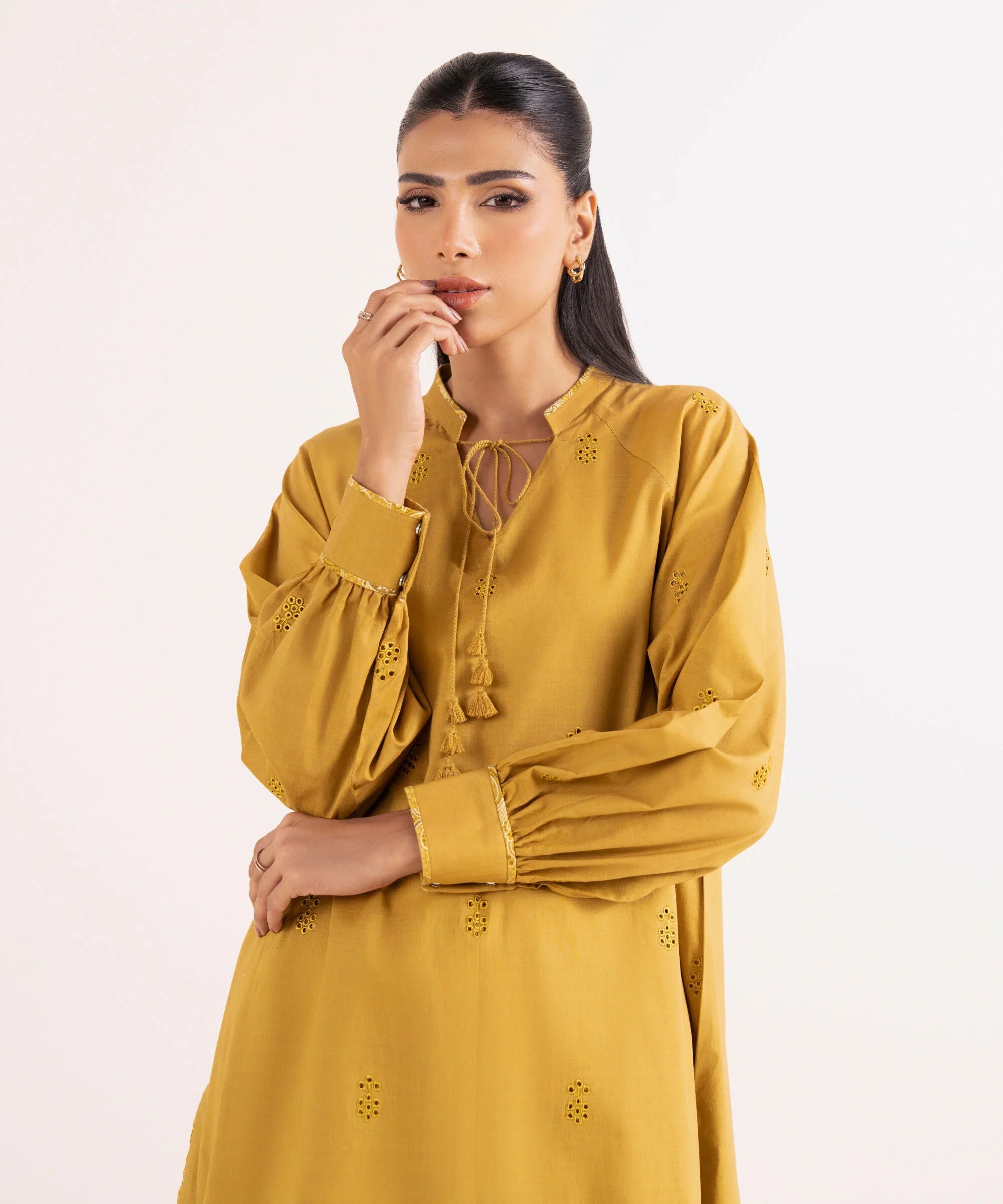 2 Piece - Embroidered Cotton Suit