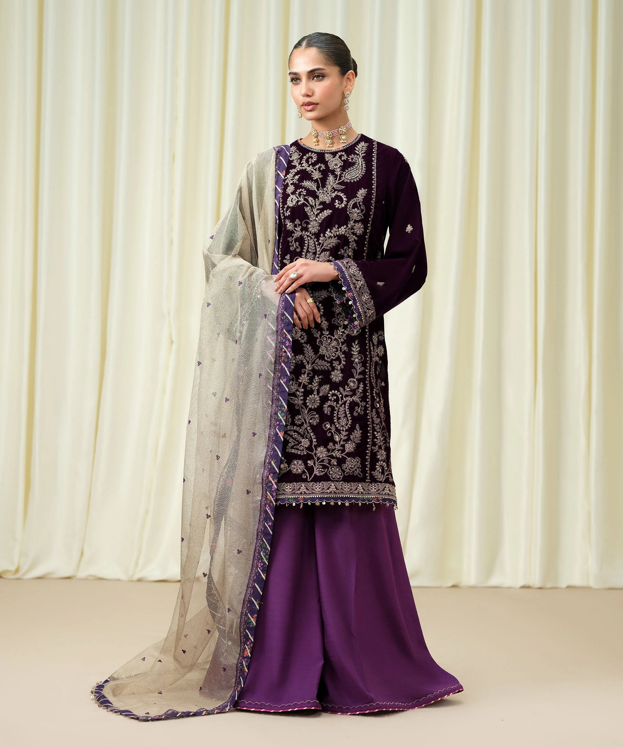 3 Piece - Embroidered Velvet Suit