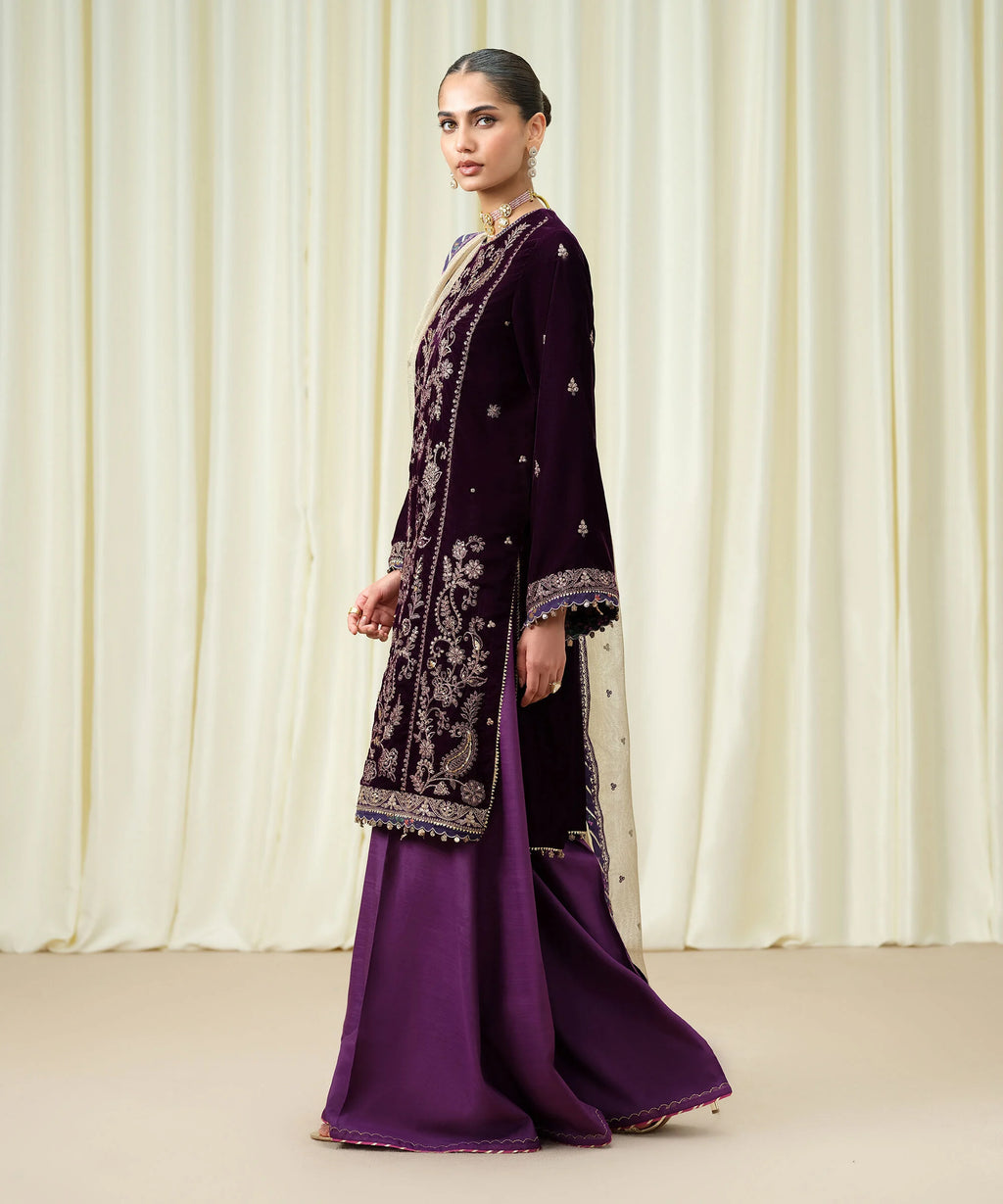 3 Piece - Embroidered Velvet Suit