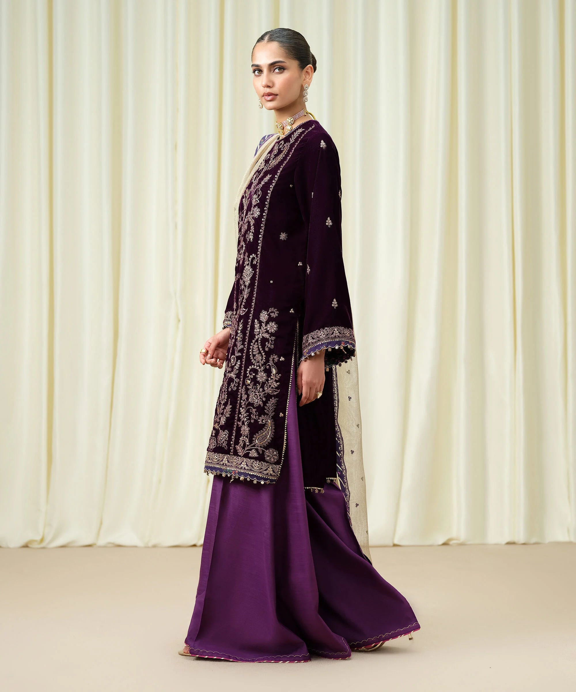 3 Piece - Embroidered Velvet Suit