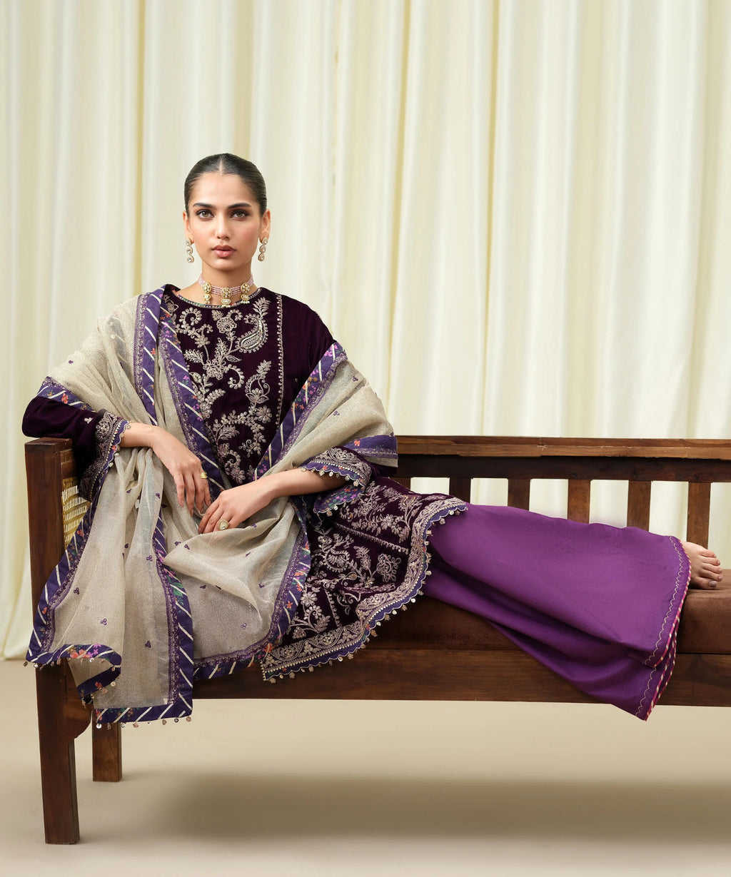 3 Piece - Embroidered Velvet Suit