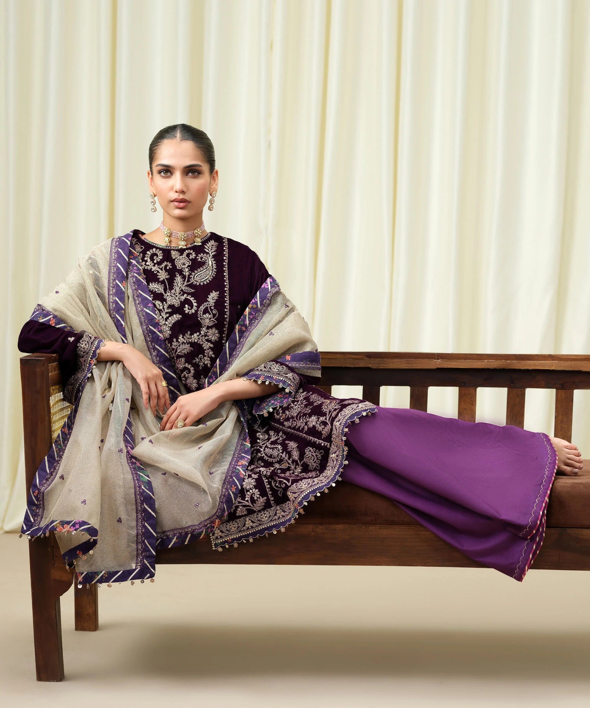 3 Piece - Embroidered Velvet Suit