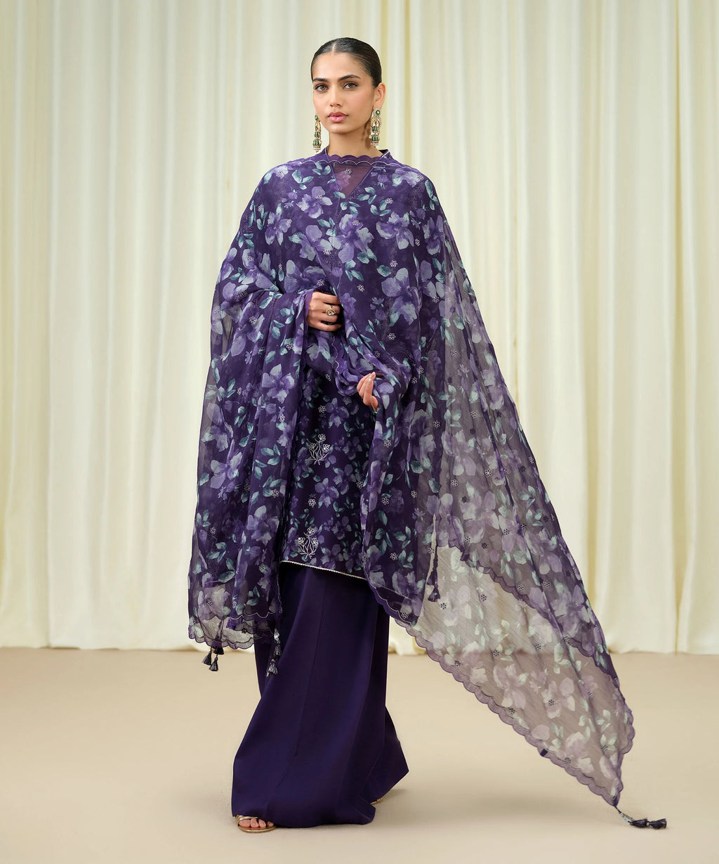 3 Piece - Embroidered Chiffon Suit