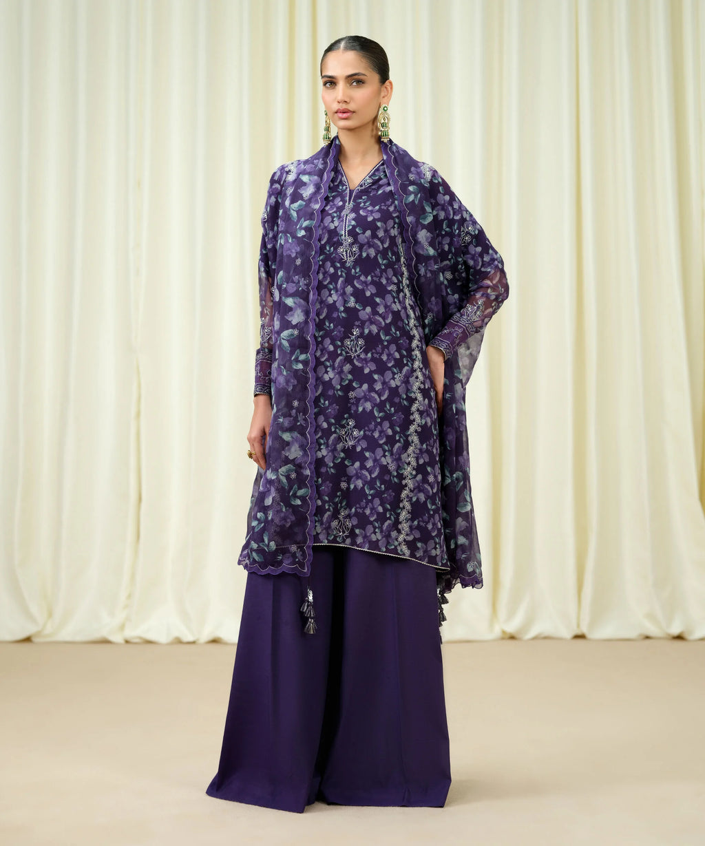 3 Piece - Embroidered Chiffon Suit