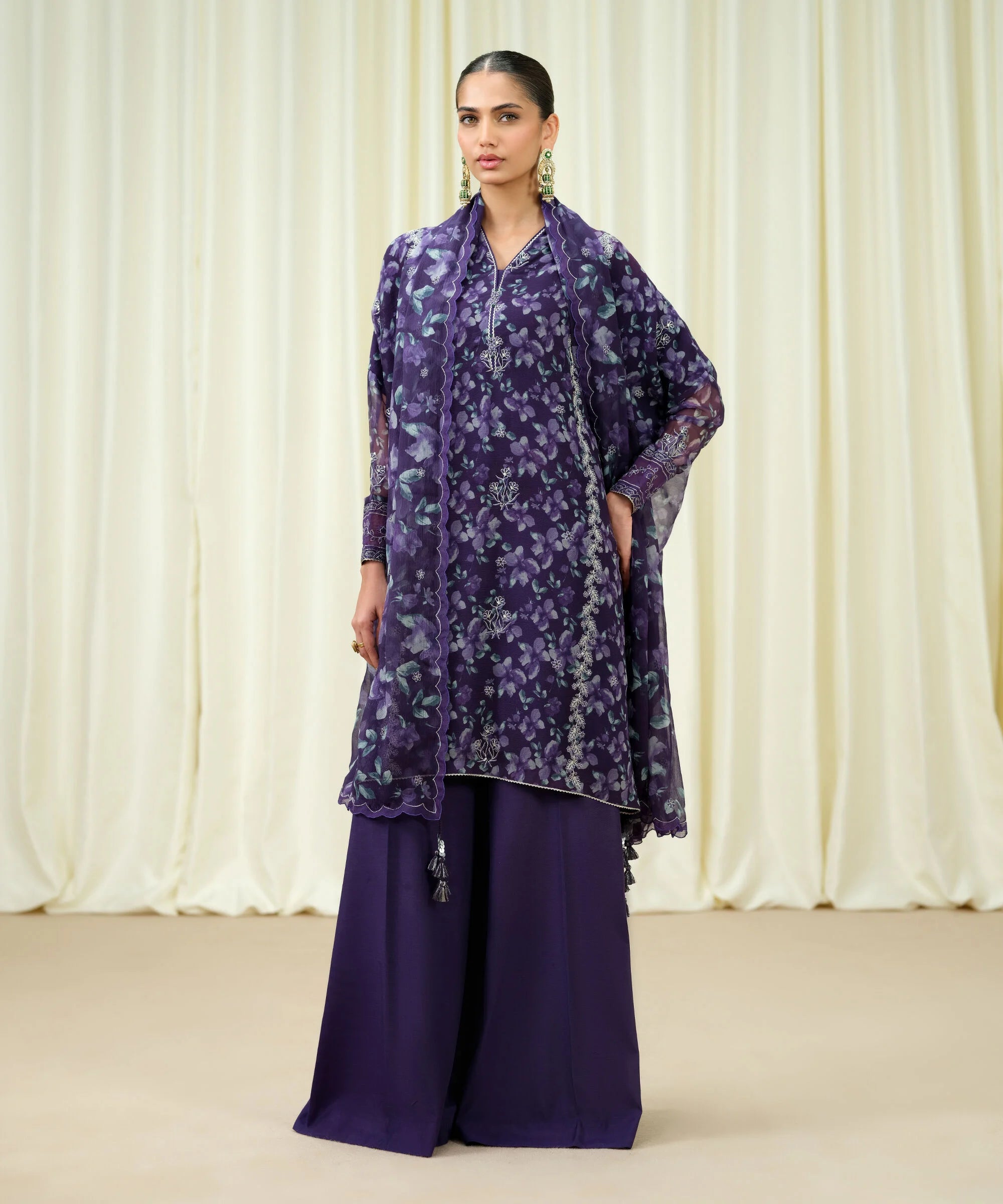 3 Piece - Embroidered Chiffon Suit