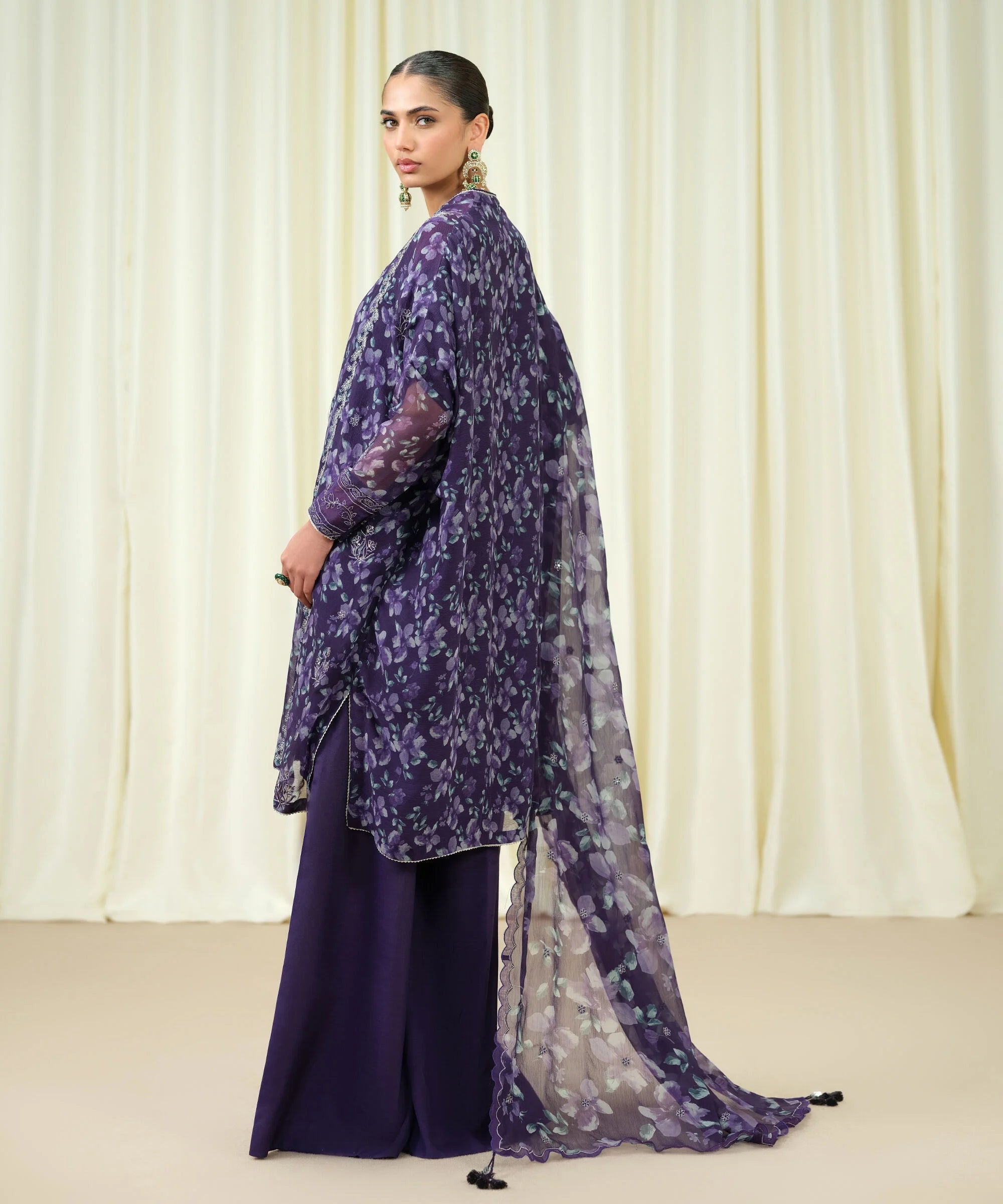 3 Piece - Embroidered Chiffon Suit