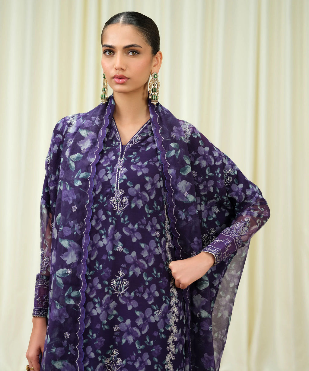 3 Piece - Embroidered Chiffon Suit