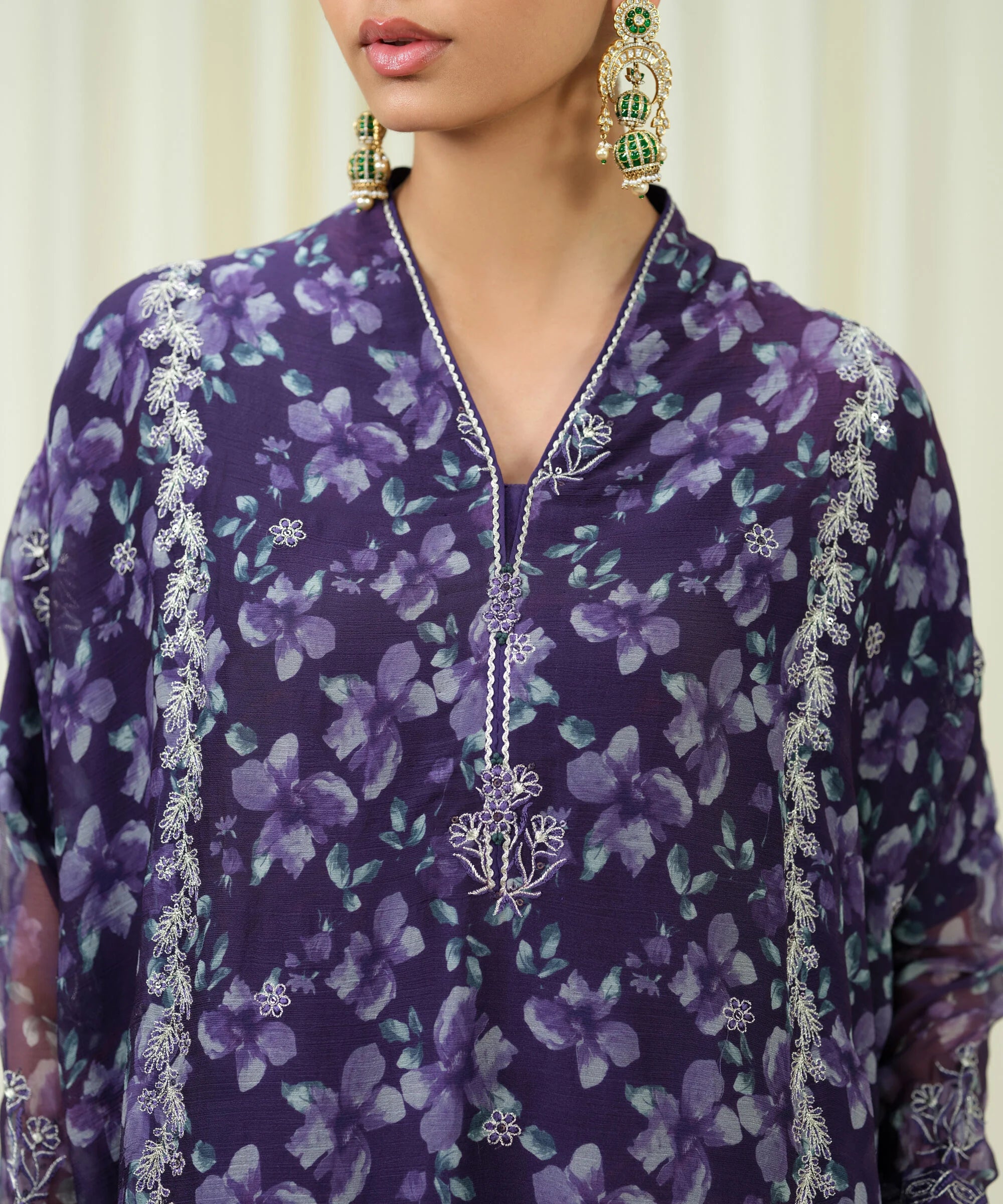 3 Piece - Embroidered Chiffon Suit