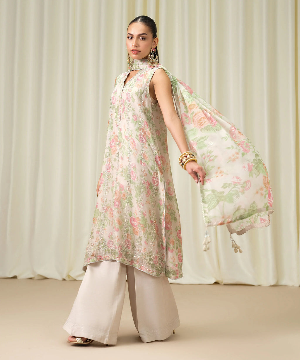 3 Piece - Embroidered Chiffon Suit