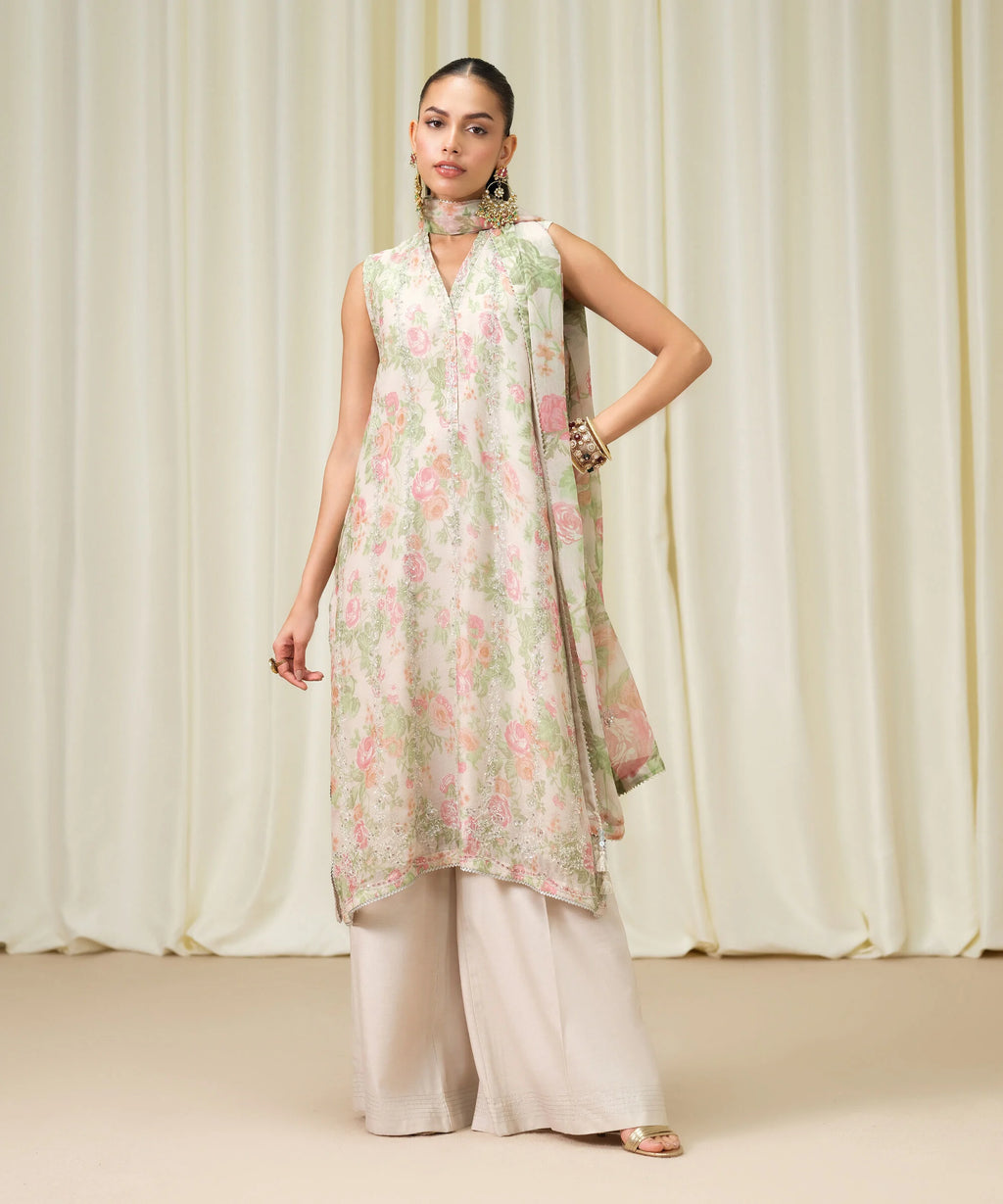 3 Piece - Embroidered Chiffon Suit