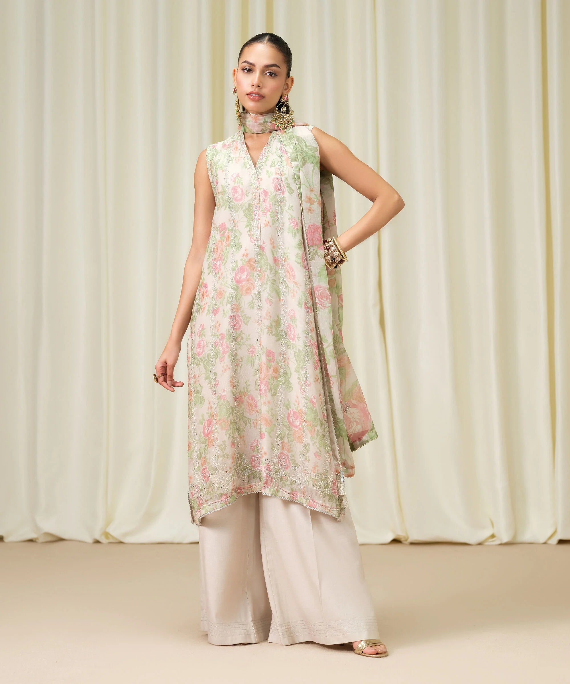 3 Piece - Embroidered Chiffon Suit