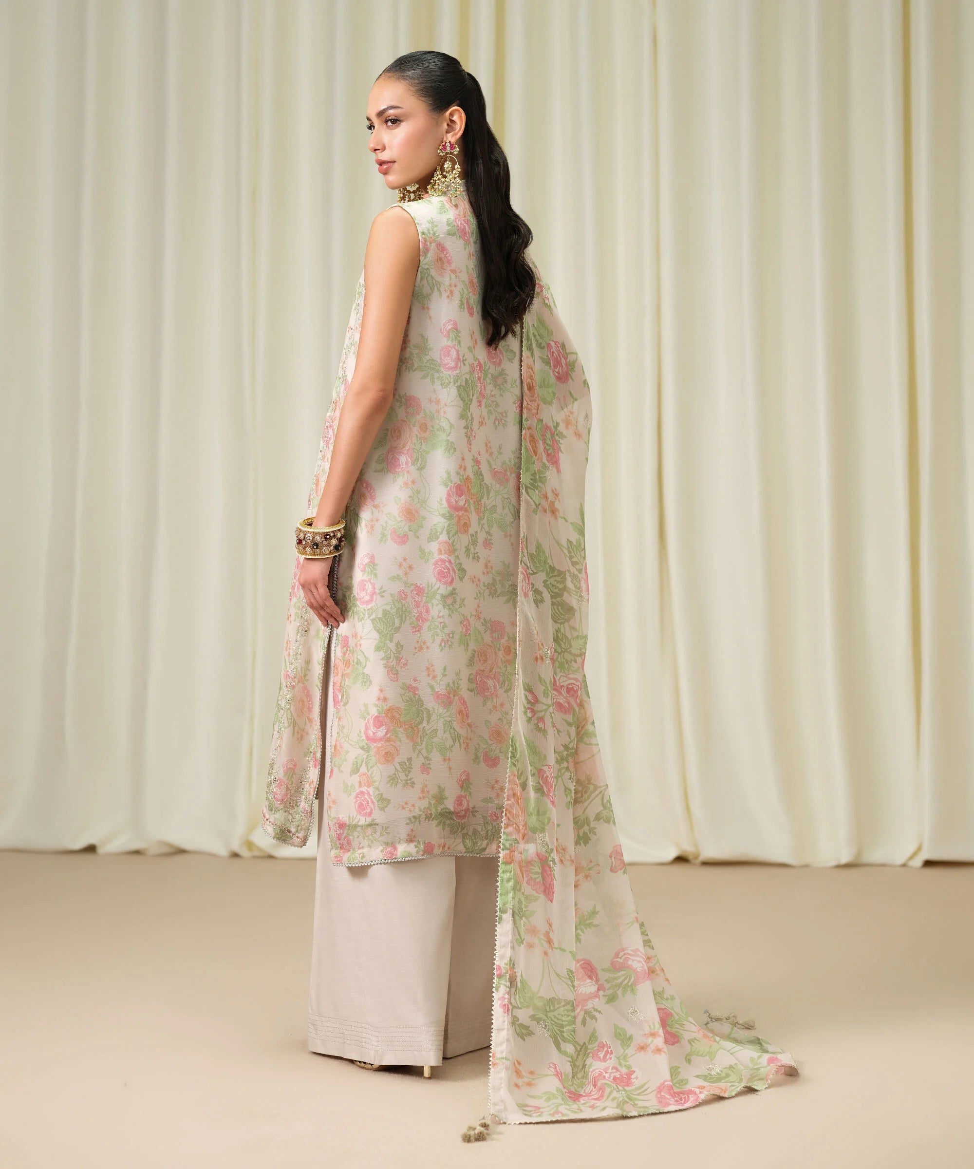 3 Piece - Embroidered Chiffon Suit