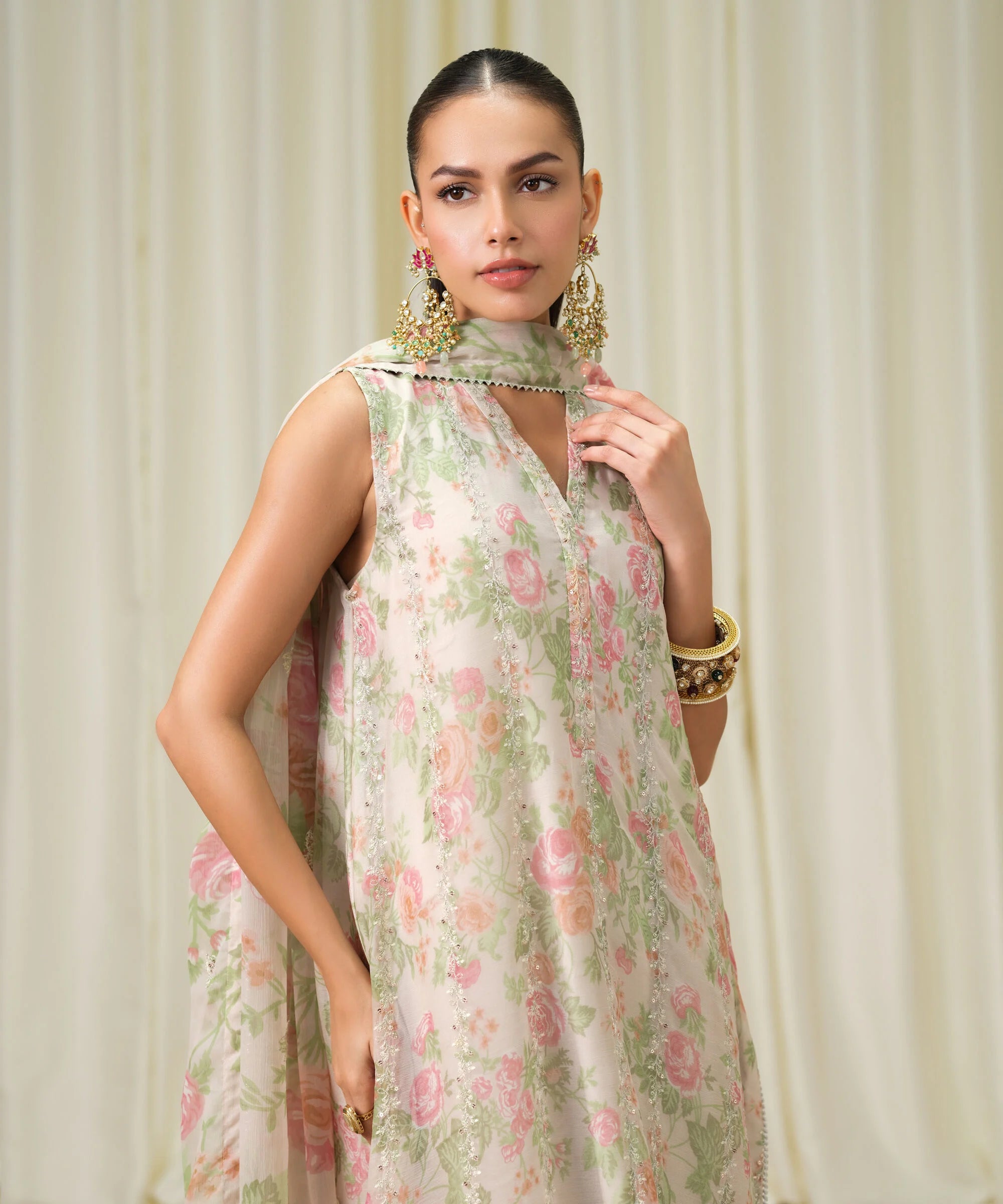 3 Piece - Embroidered Chiffon Suit