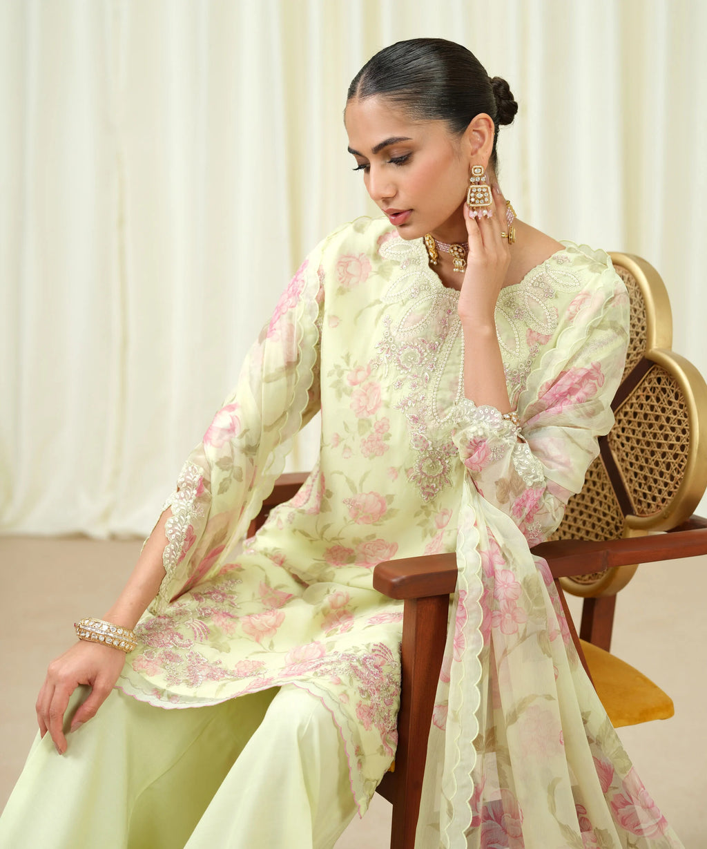 3 Piece - Embroidered Chiffon Suit