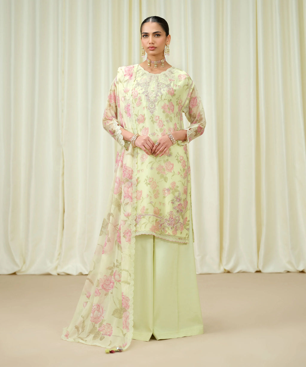3 Piece - Embroidered Chiffon Suit