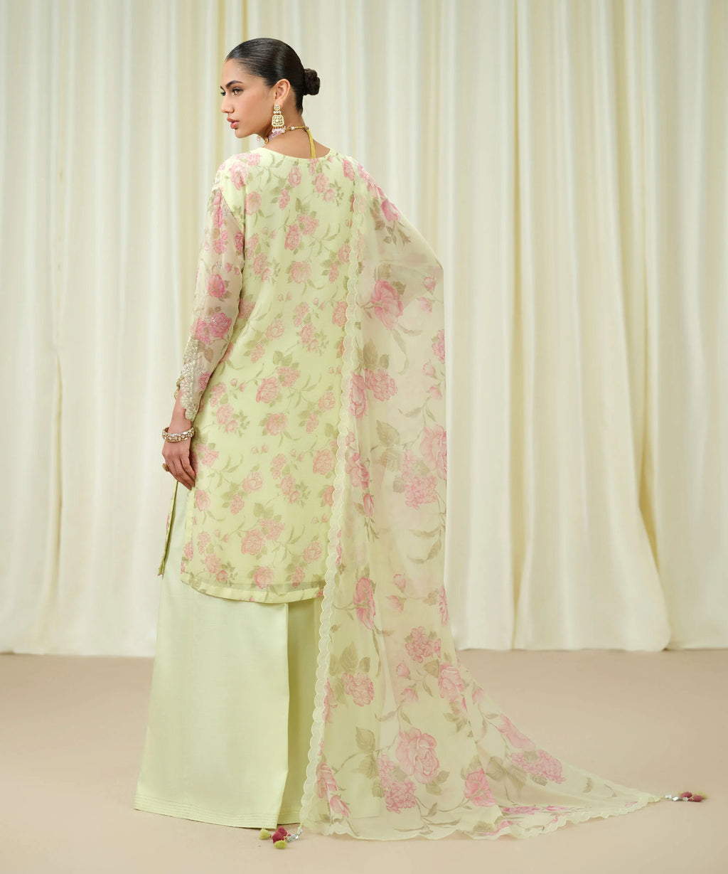 3 Piece - Embroidered Chiffon Suit