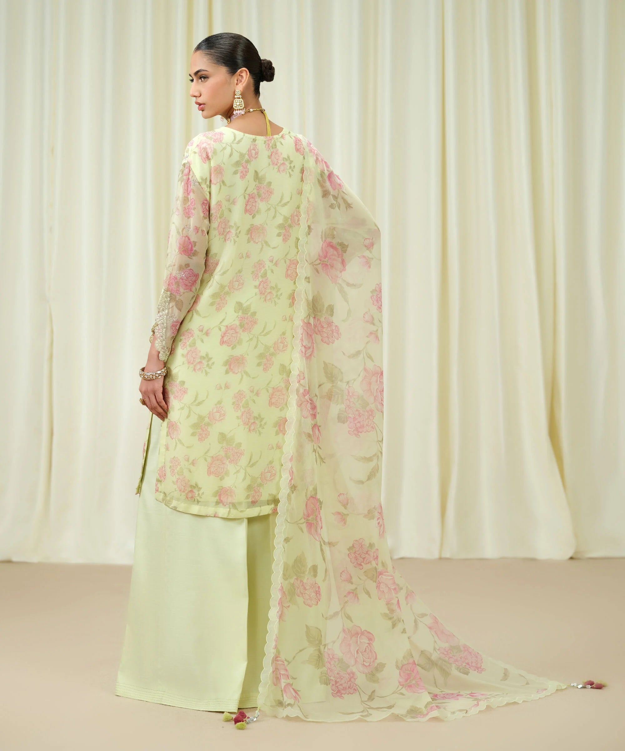 3 Piece - Embroidered Chiffon Suit