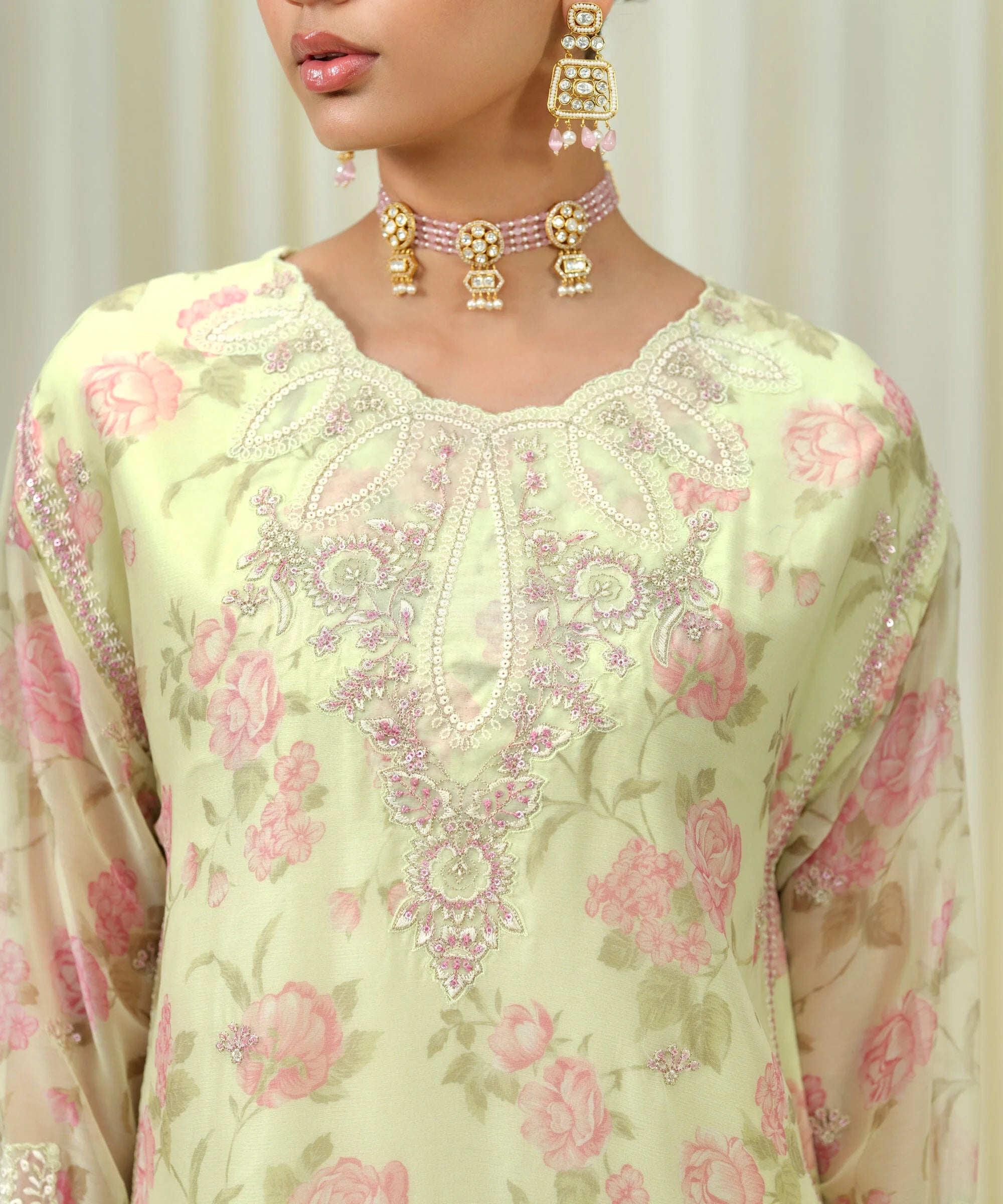 3 Piece - Embroidered Chiffon Suit