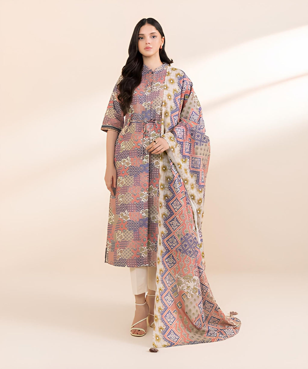 3 Piece - Printed Light Khaddar Suit