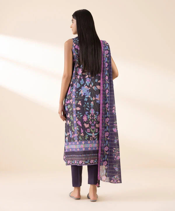 3 Piece - Printed Zari Lawn Suit