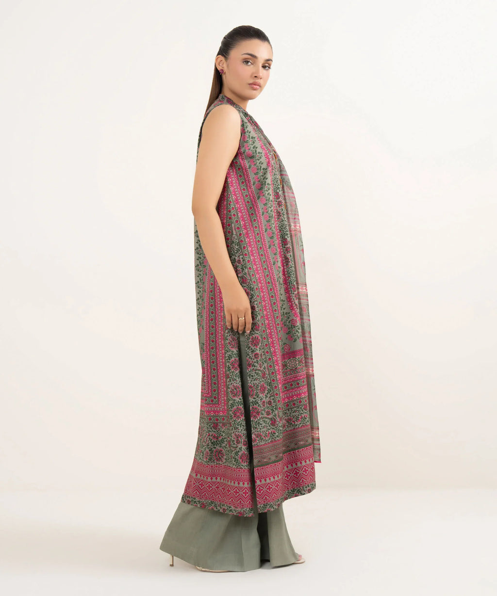 3 Piece - Printed Light Linen Suit