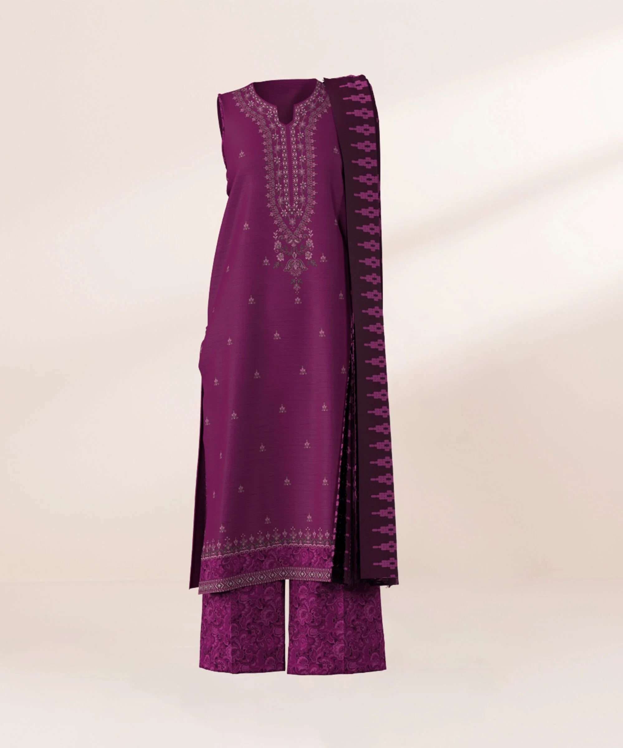 3 Piece - Embroidered Khaddar Suit