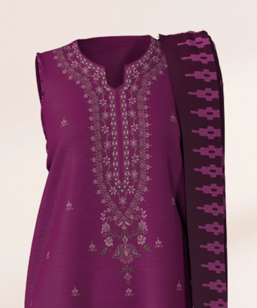3 Piece - Embroidered Khaddar Suit