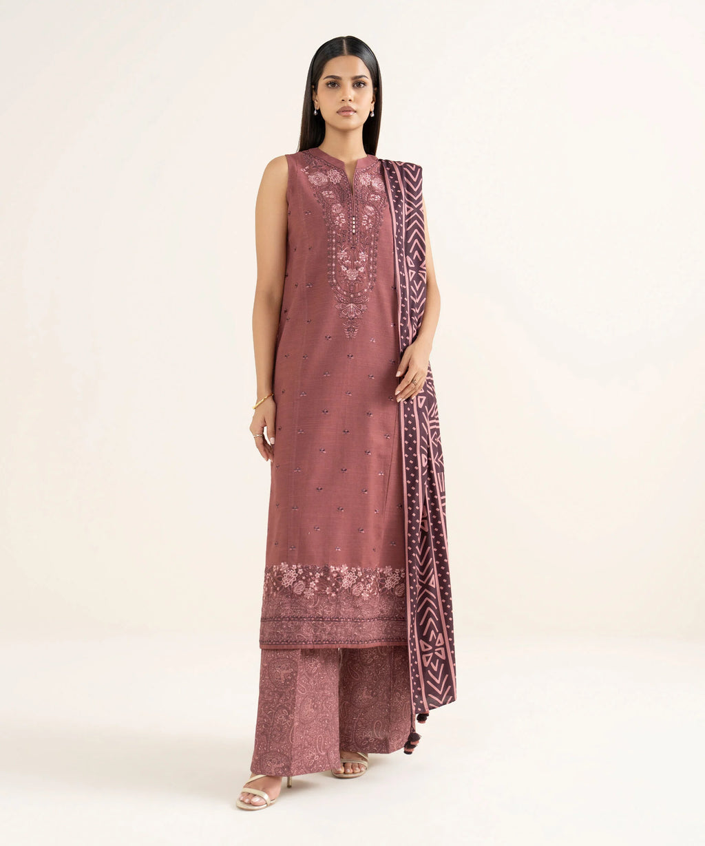 3 Piece - Embroidered Khaddar Suit