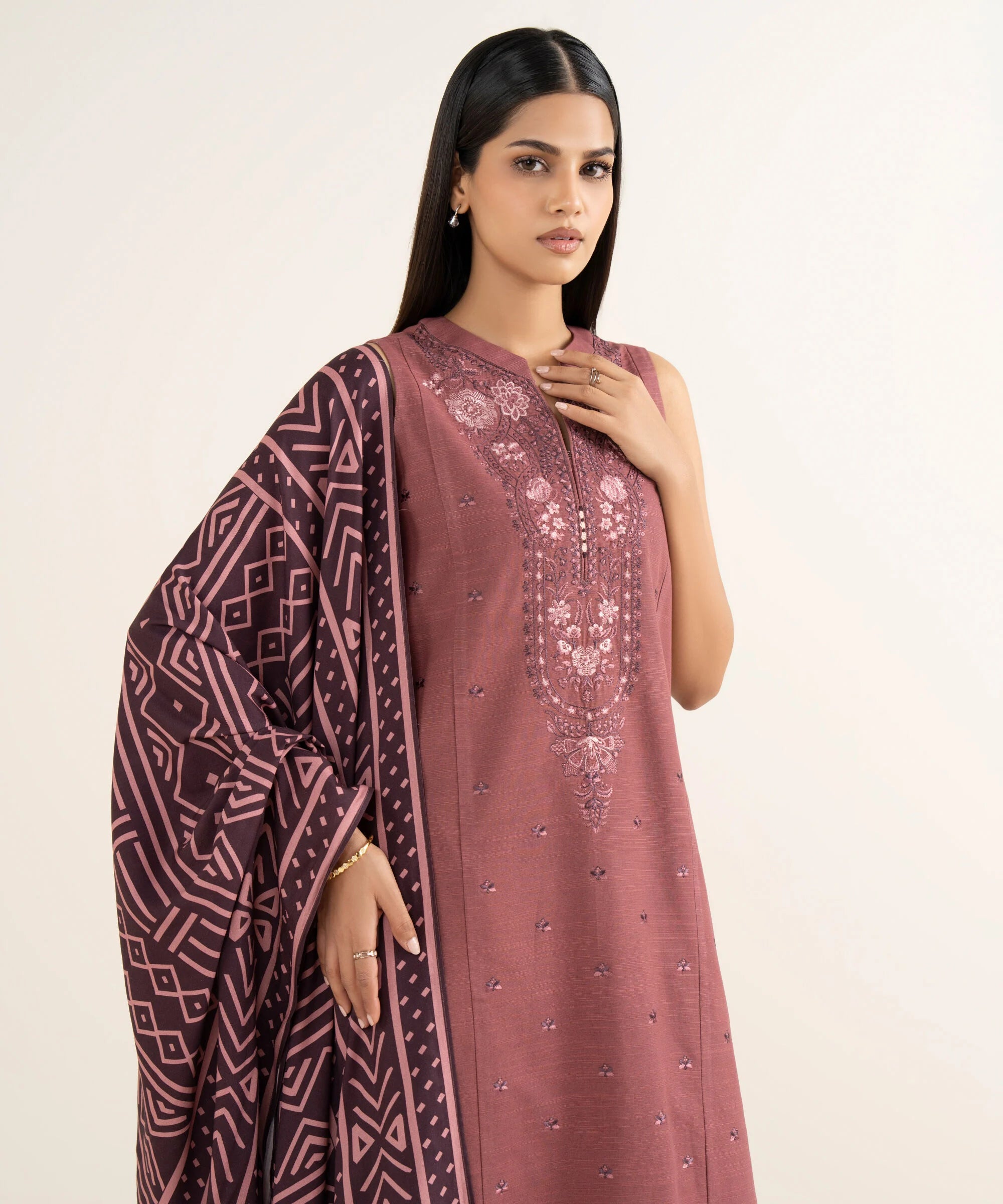 3 Piece - Embroidered Khaddar Suit